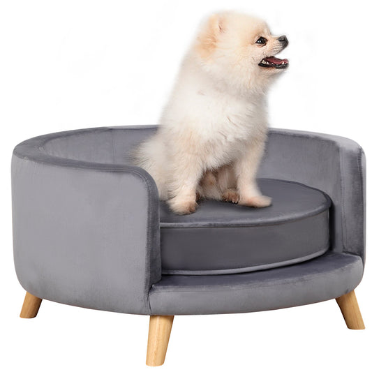 Medium Dog sofa with wooden frame, Grey, 68x68x35cm