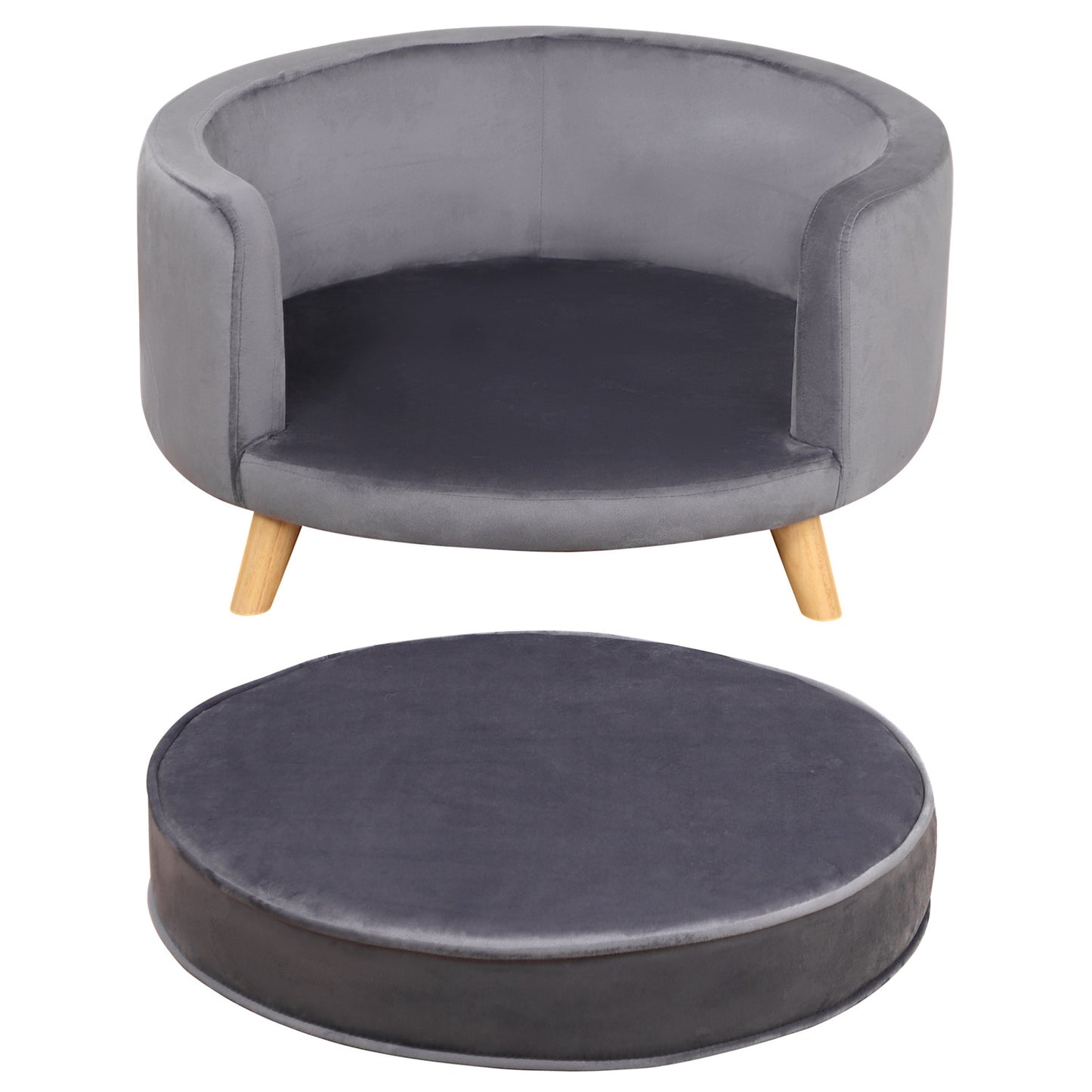 Medium Dog sofa with wooden frame, Grey, 68x68x35cm