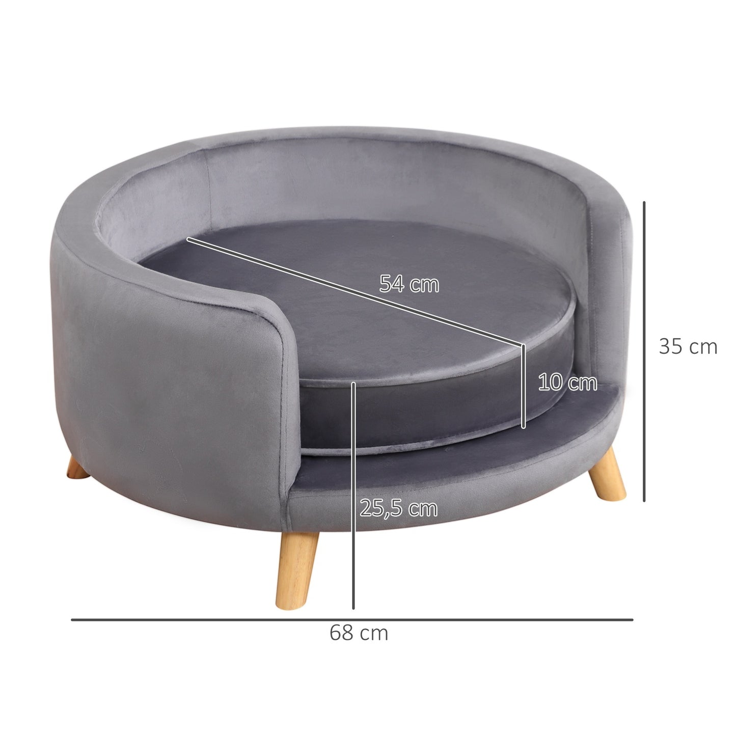 Medium Dog sofa with wooden frame, Grey, 68x68x35cm