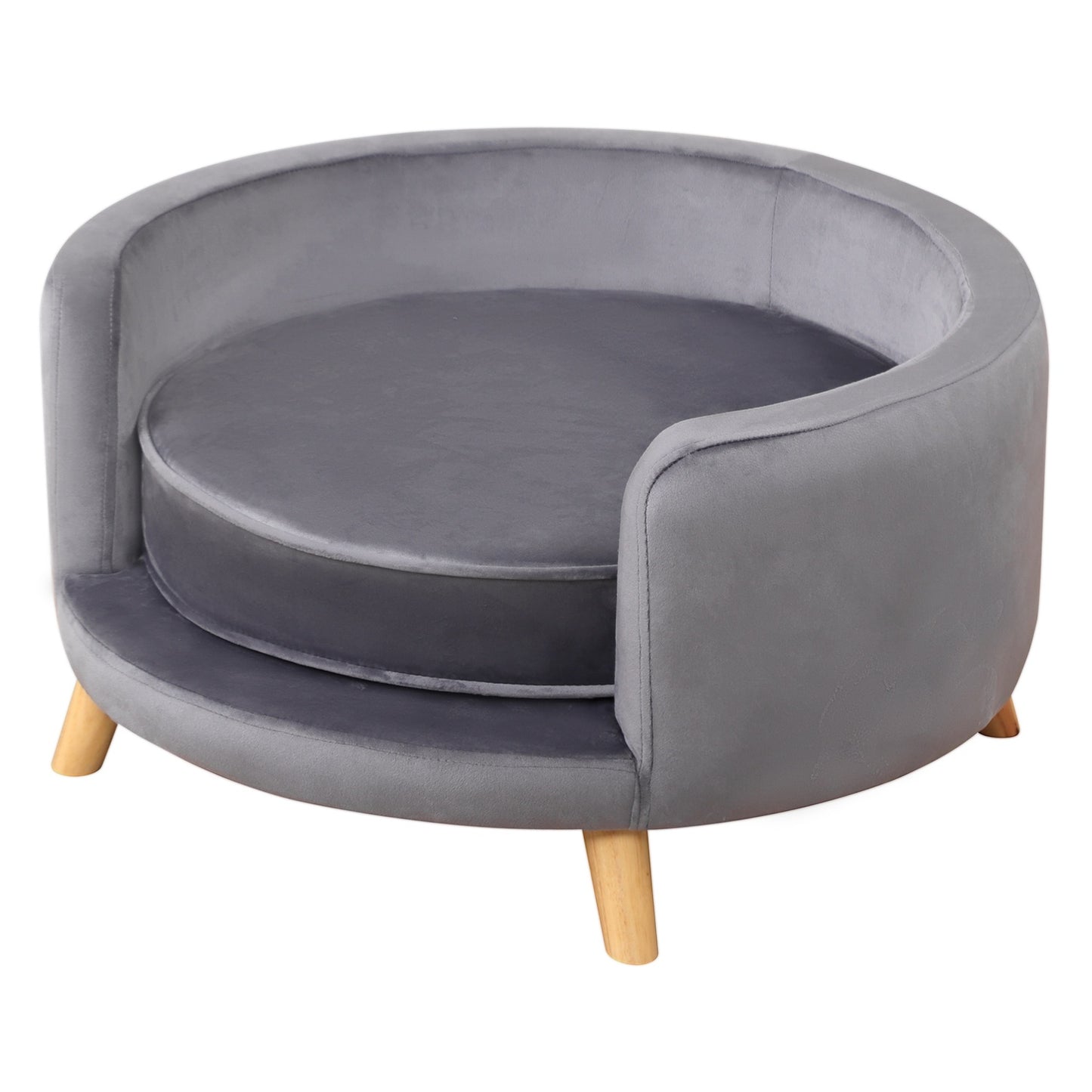 Medium Dog sofa with wooden frame, Grey, 68x68x35cm