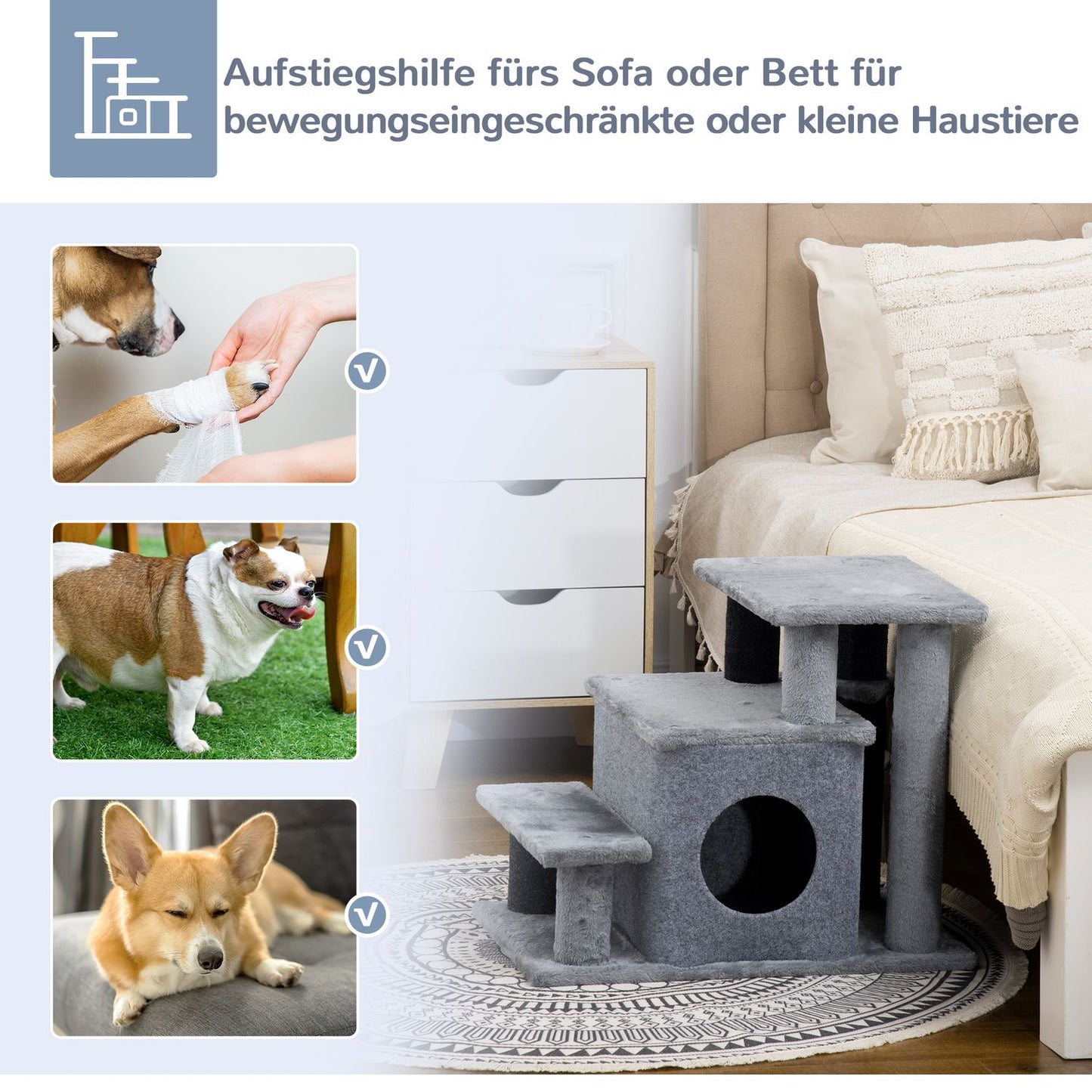 Cat stairs with sleeping cave & play ball - 3/4 steps