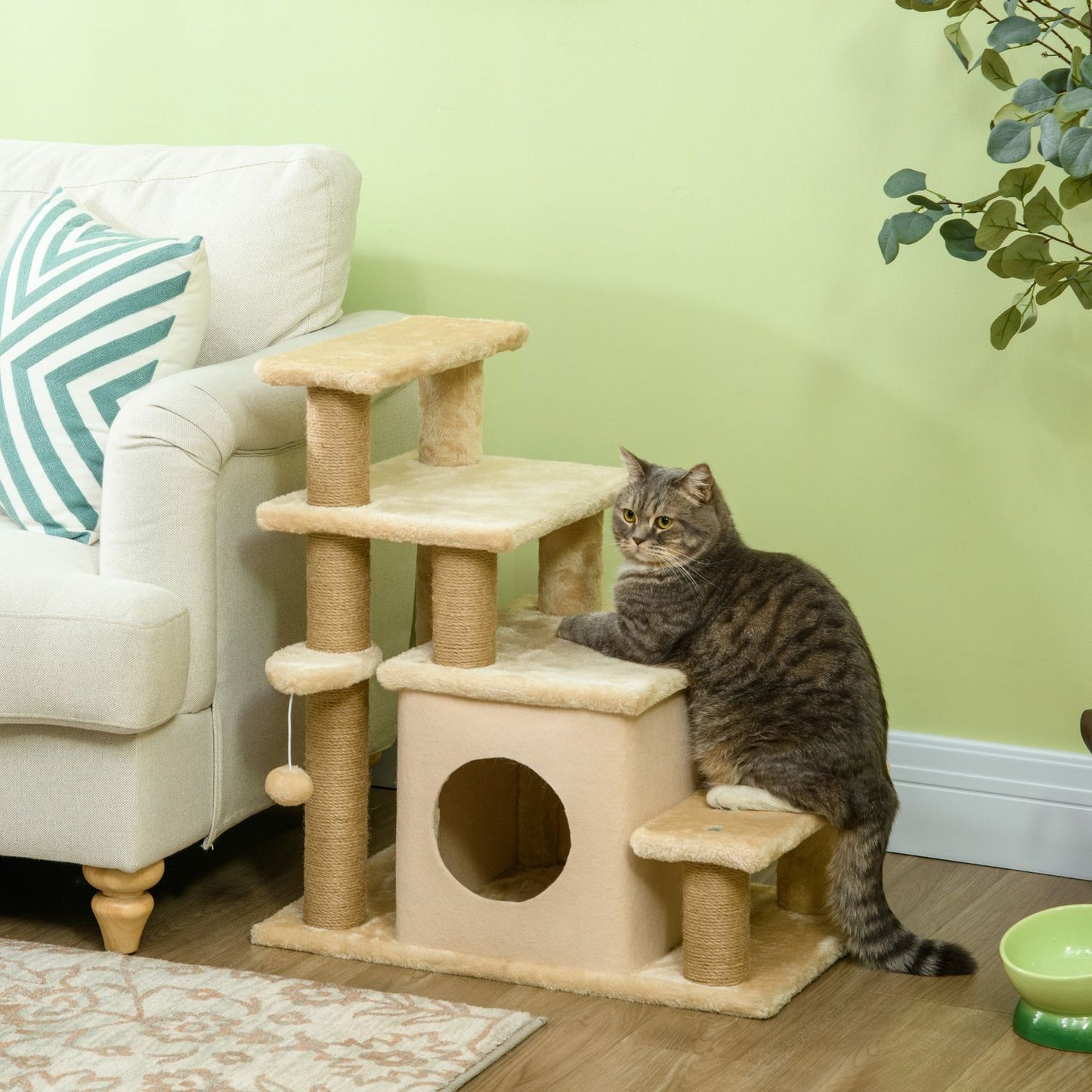 Adjustable pet stairs with sleeping cave - cat and small dog ramp