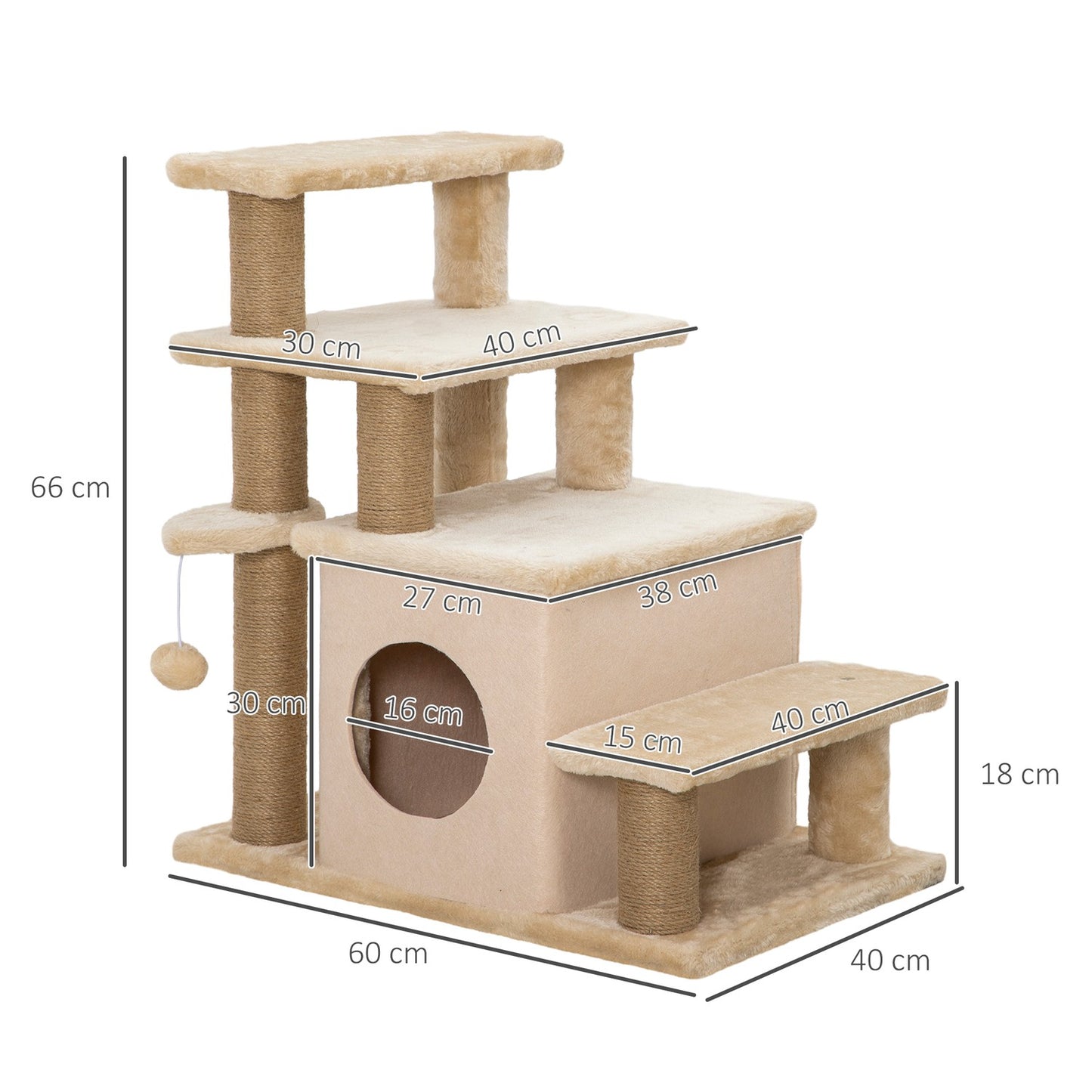Adjustable pet stairs with sleeping cave - cat and small dog ramp