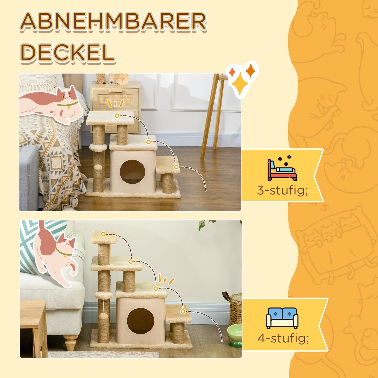 Adjustable pet stairs with sleeping cave - cat and small dog ramp