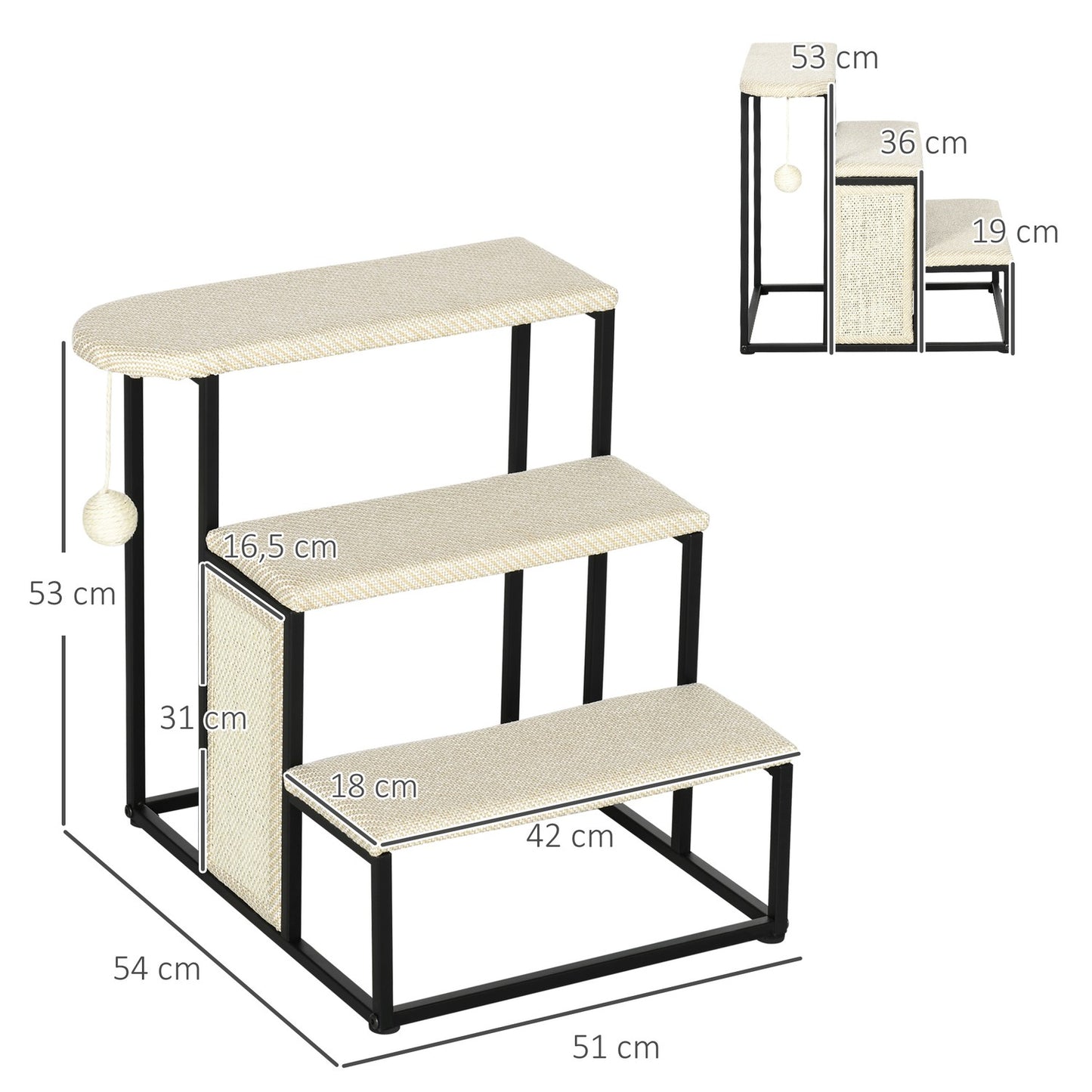 3-step pet stairs with scratching board and play ball