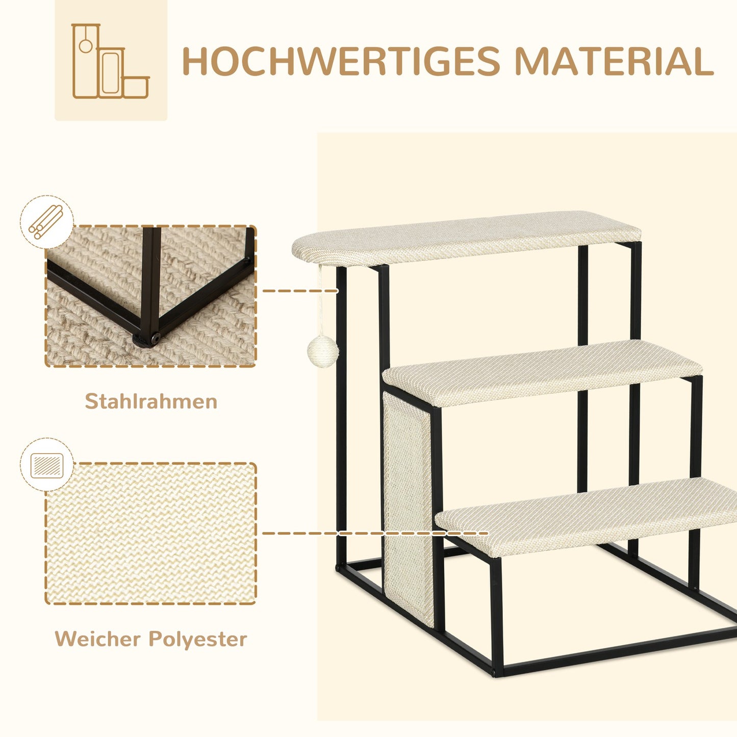3-step pet stairs with scratching board and play ball
