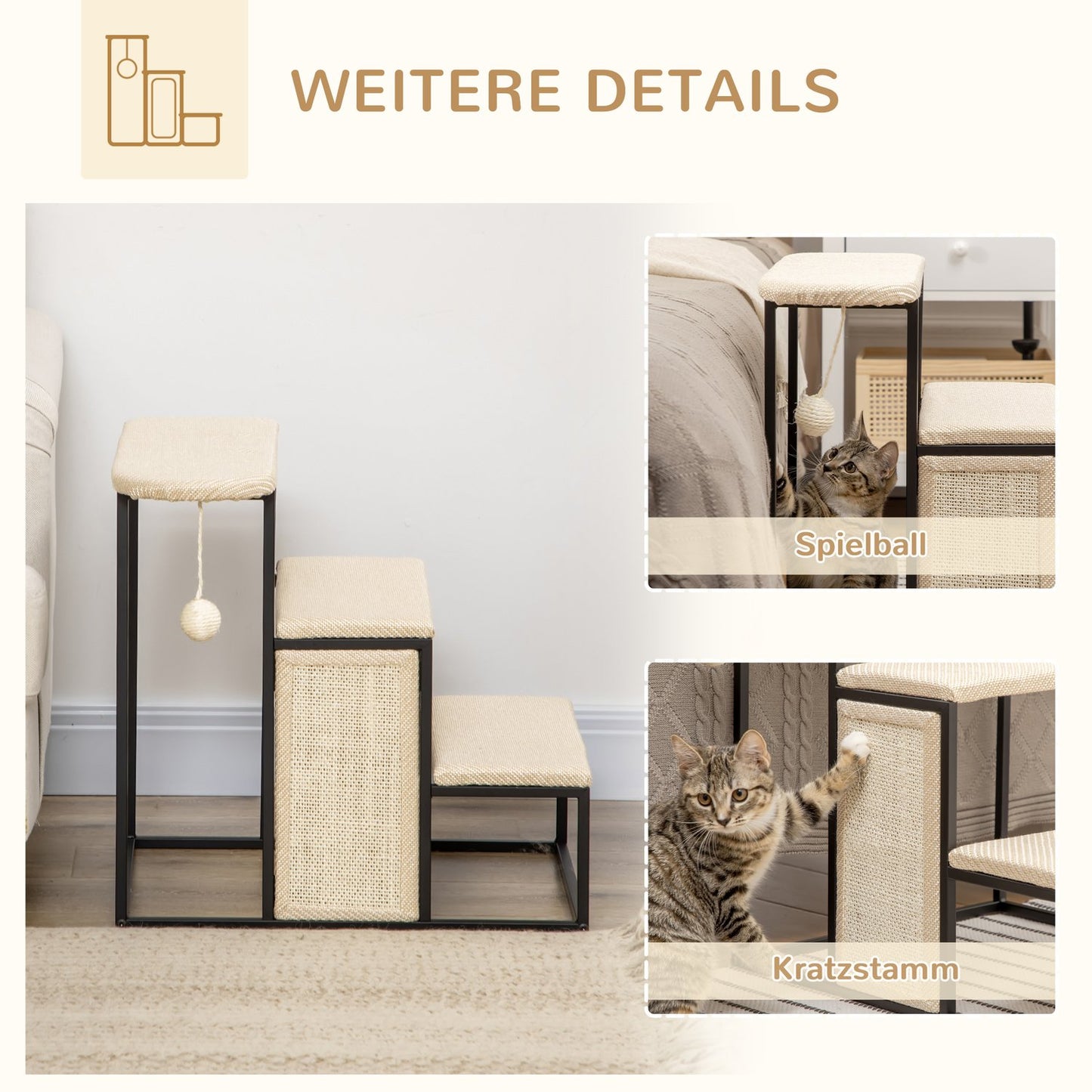3-step pet stairs with scratching board and play ball