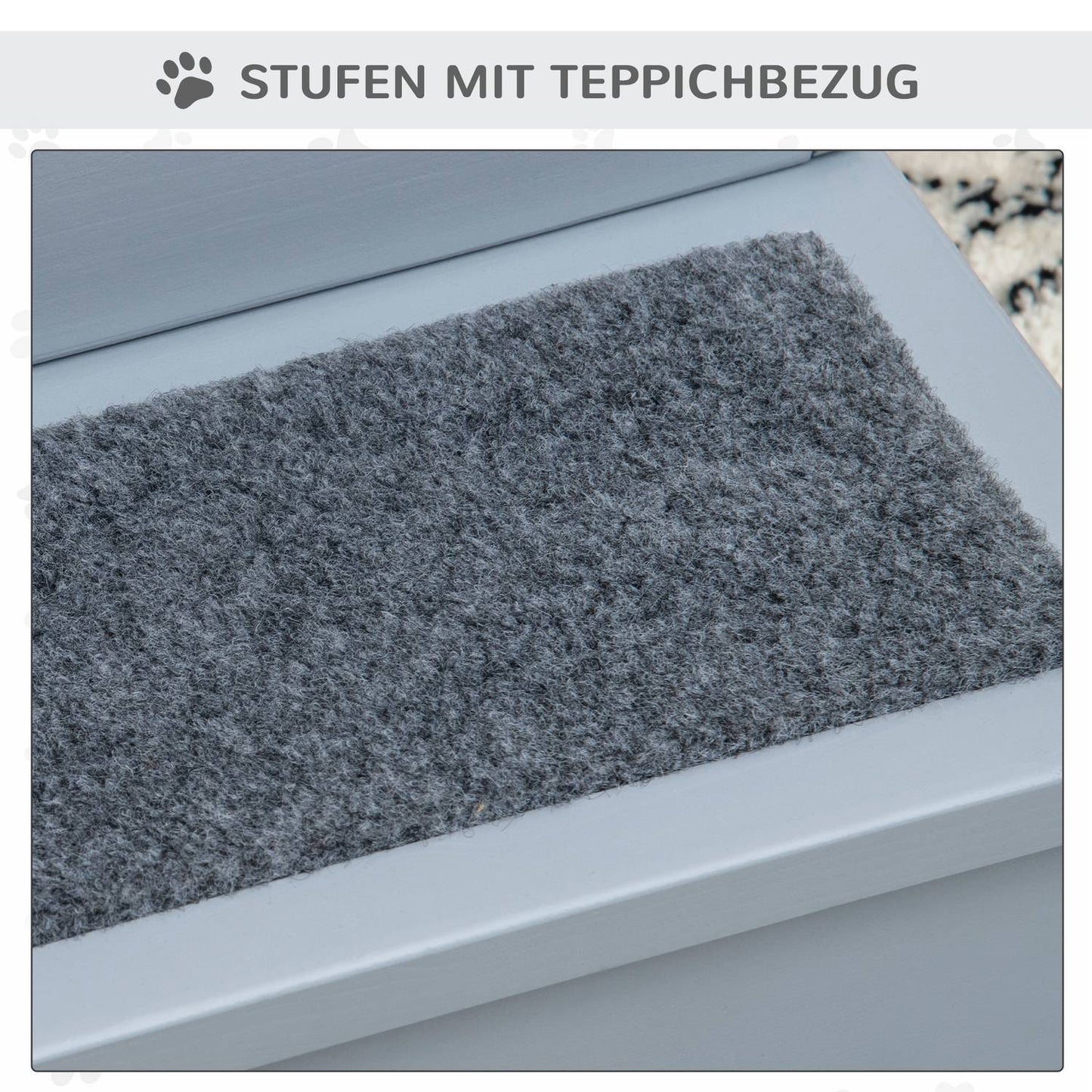 Dog stairs with storage, 3 steps & carpet, Grey
