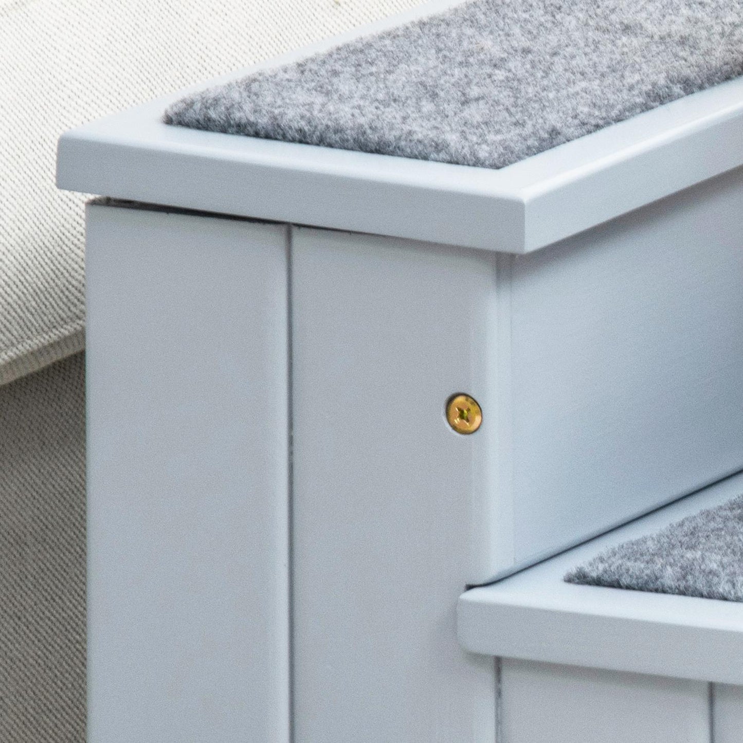 Dog stairs with storage, 3 steps & carpet, Grey