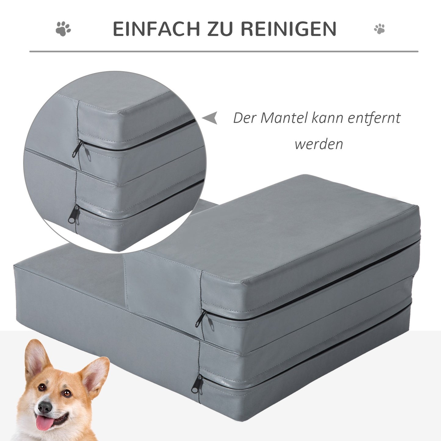 Foldable 2-Step Pet Stairs for Cats and Dogs, Grey, 45x39x20cm