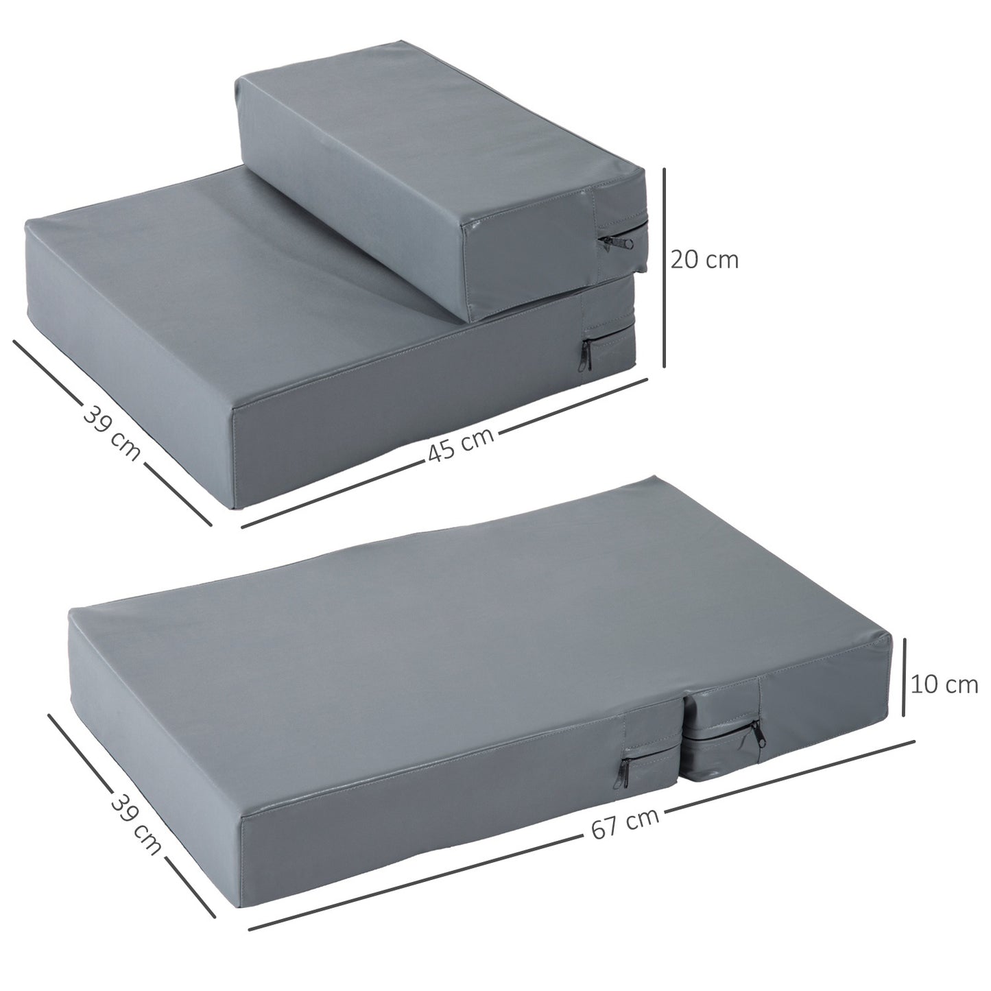 Foldable 2-Step Pet Stairs for Cats and Dogs, Grey, 45x39x20cm
