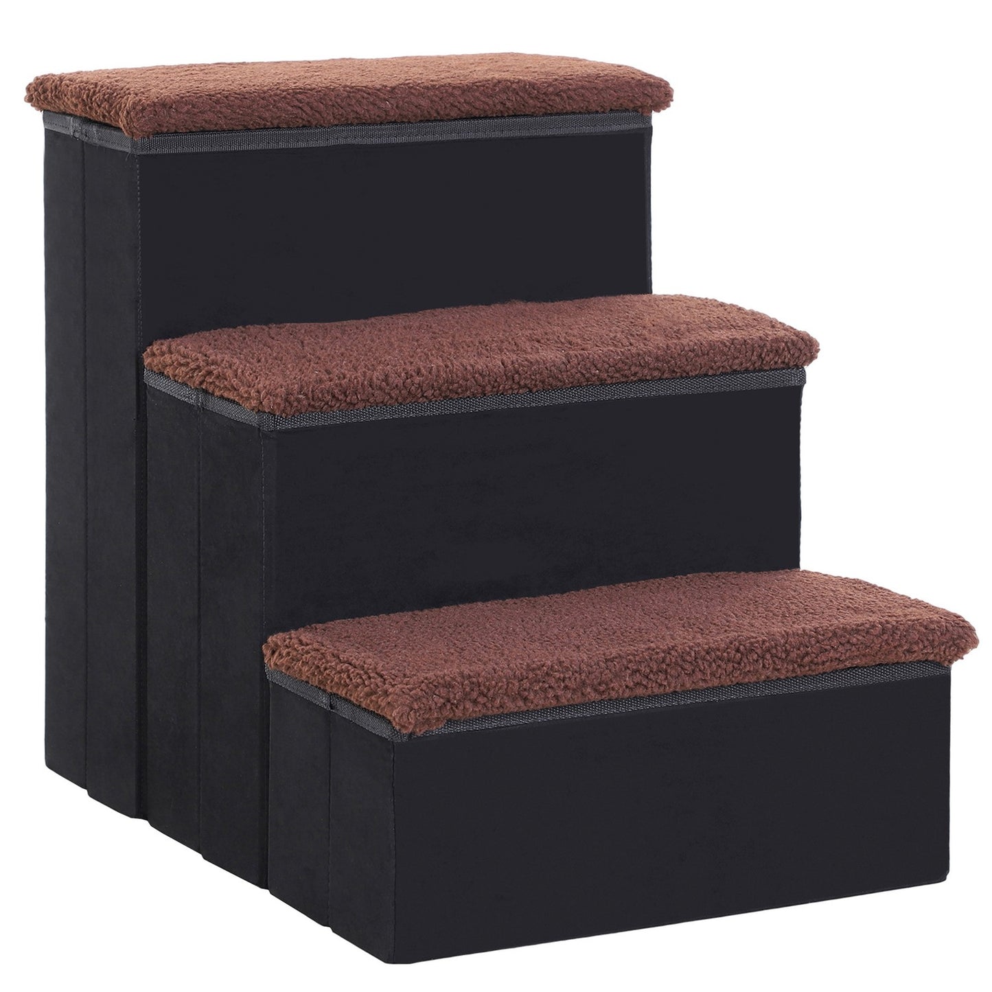 Foldable pet ladder with storage - 3 steps, MDF, black