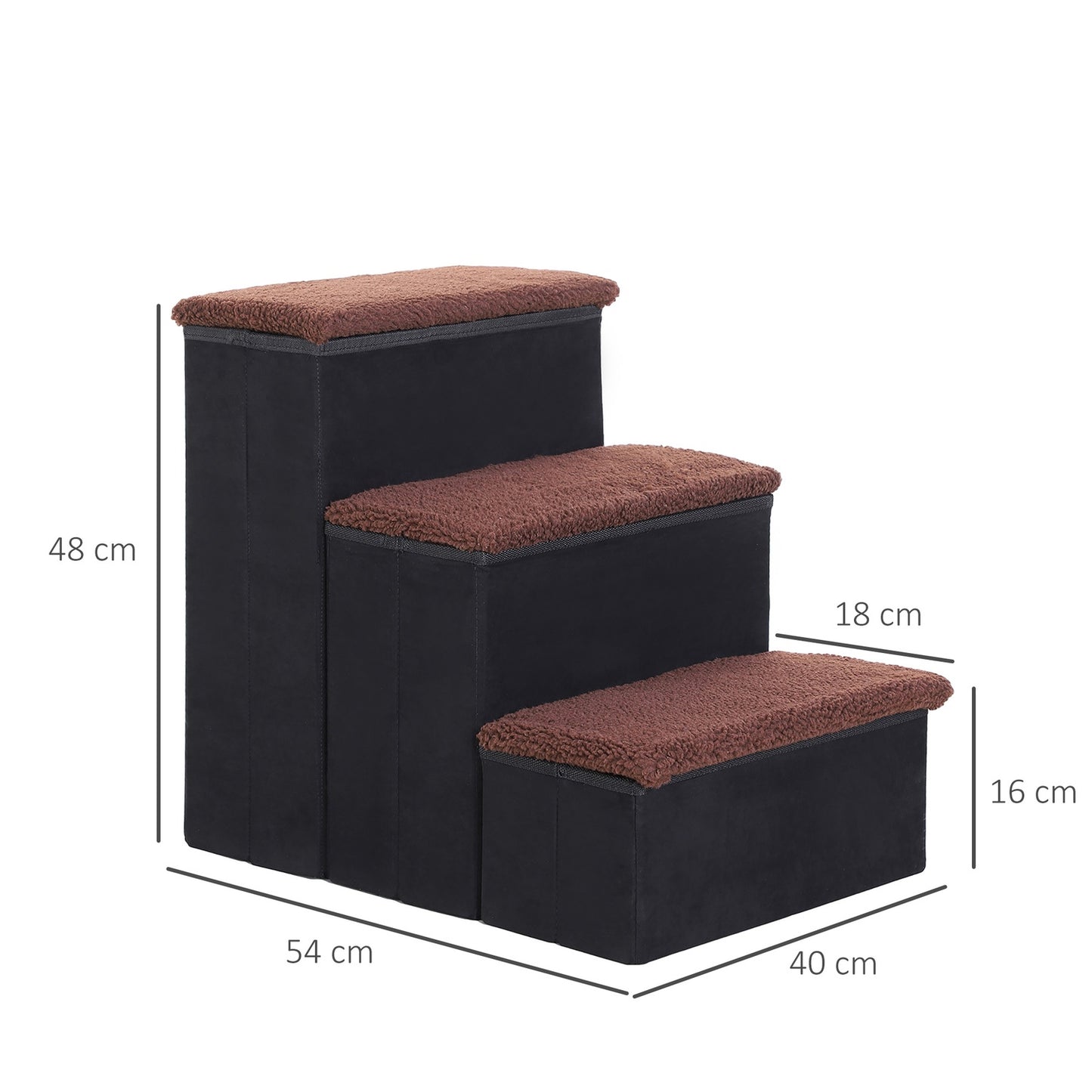 Foldable pet ladder with storage - 3 steps, MDF, black