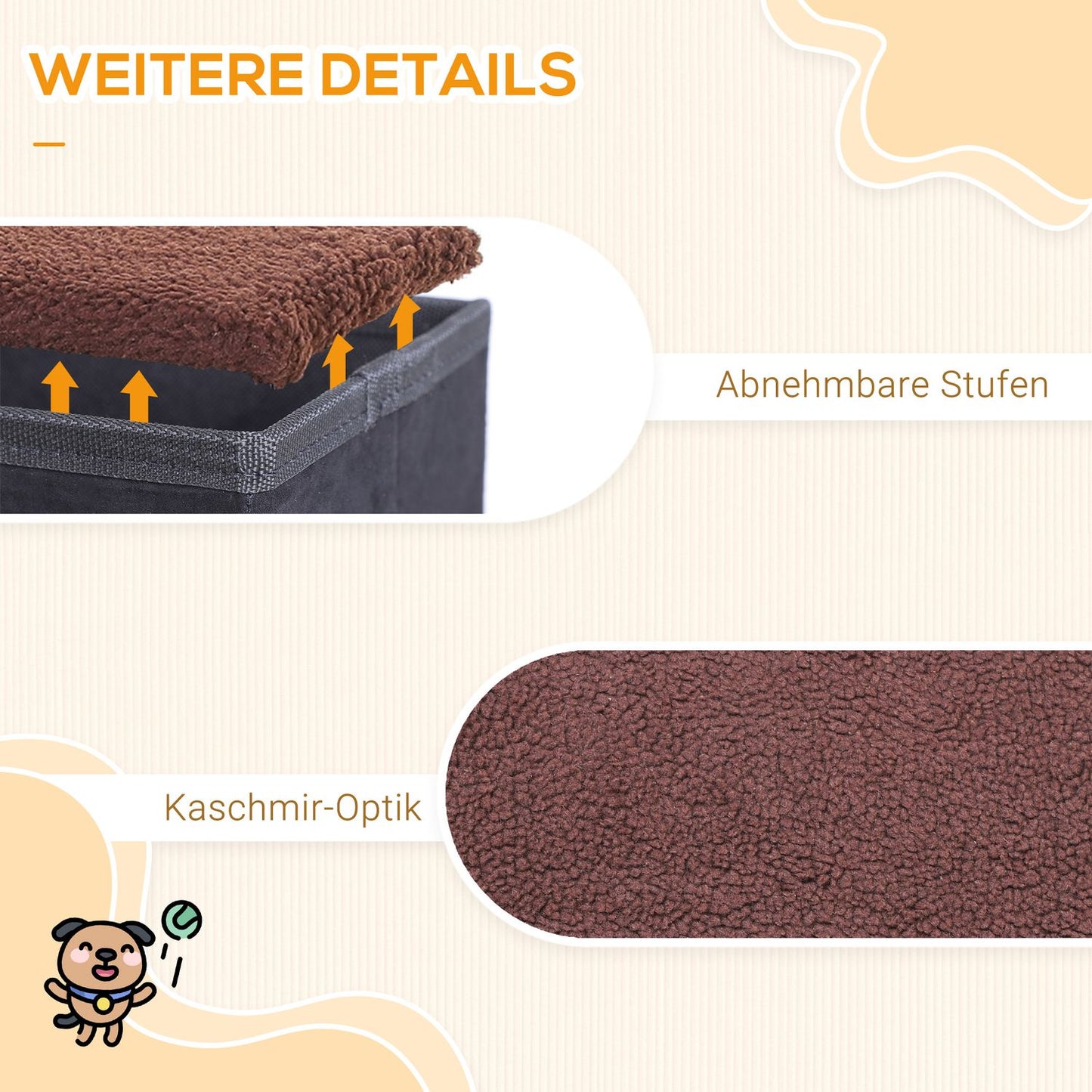 Foldable pet ladder with storage - 3 steps, MDF, black