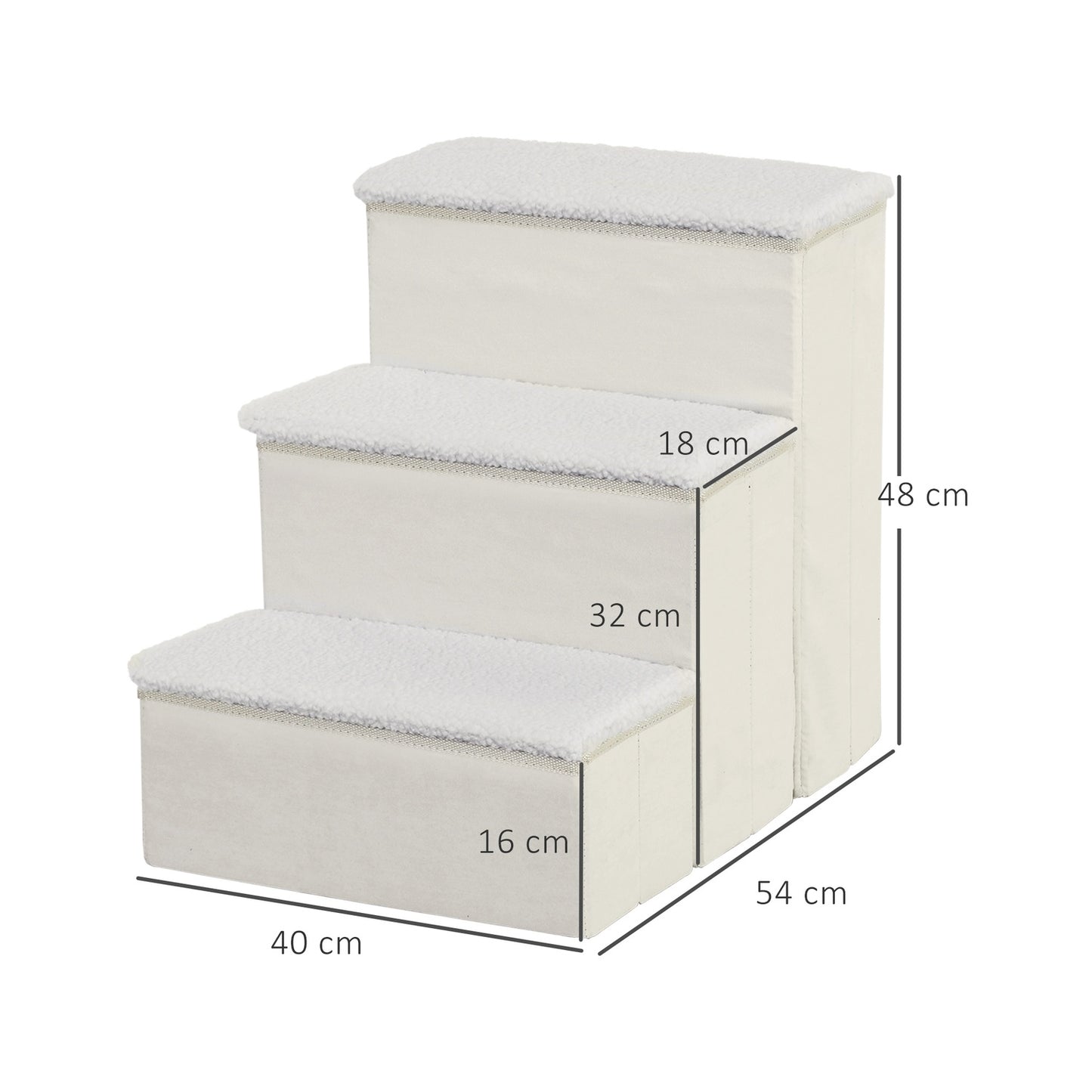 Foldable pet ladder with storage, 3 steps, MDF, white