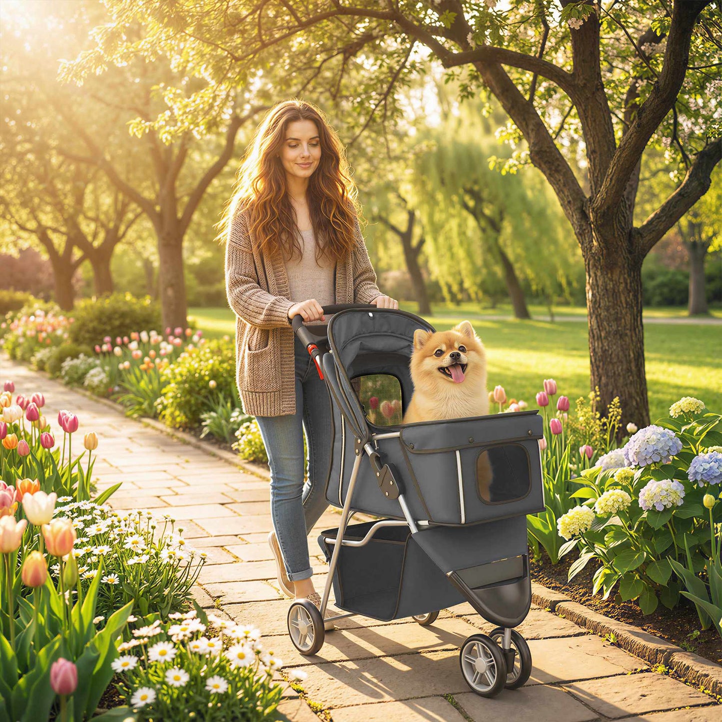 Pet Stroller, Foldable, Lightweight, Steel Frame, 10kg Capacity