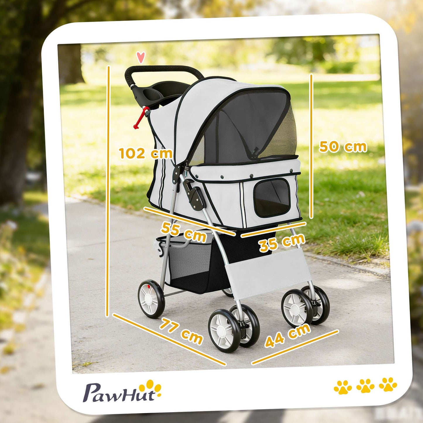 Pet Stroller, Foldable with Rain Cover, Reflective, 10kg Capacity