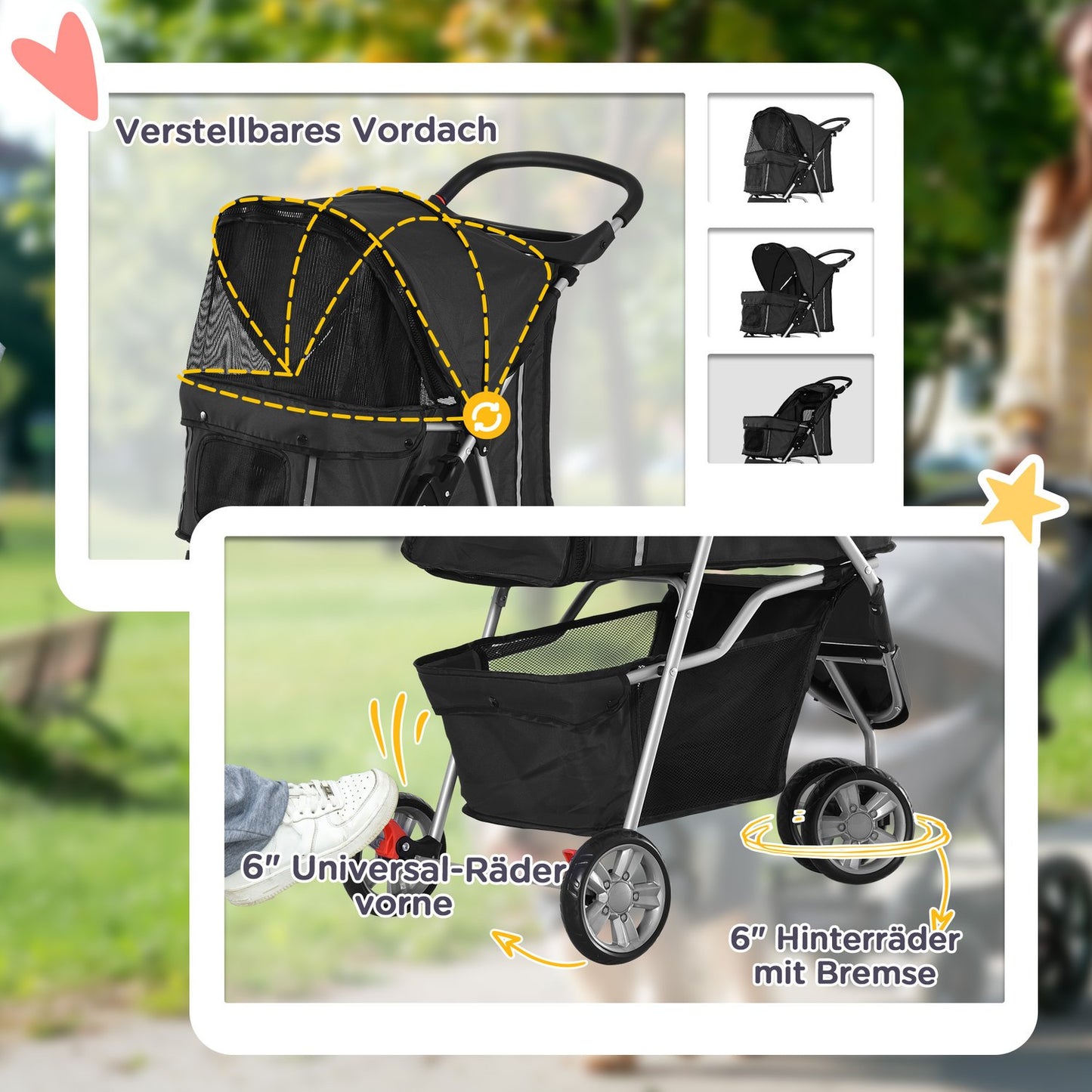 Pet Stroller for Small Dogs, Foldable, Up to 10kg