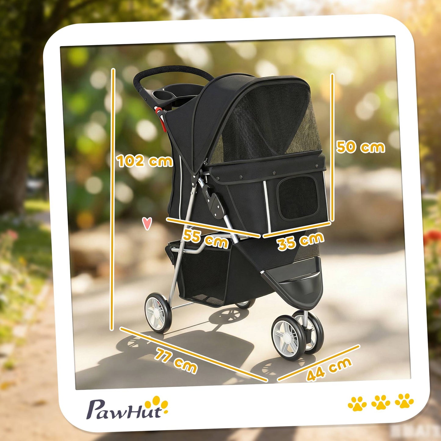 Pet Stroller with Mesh Canopy, Foldable, 10kg Capacity