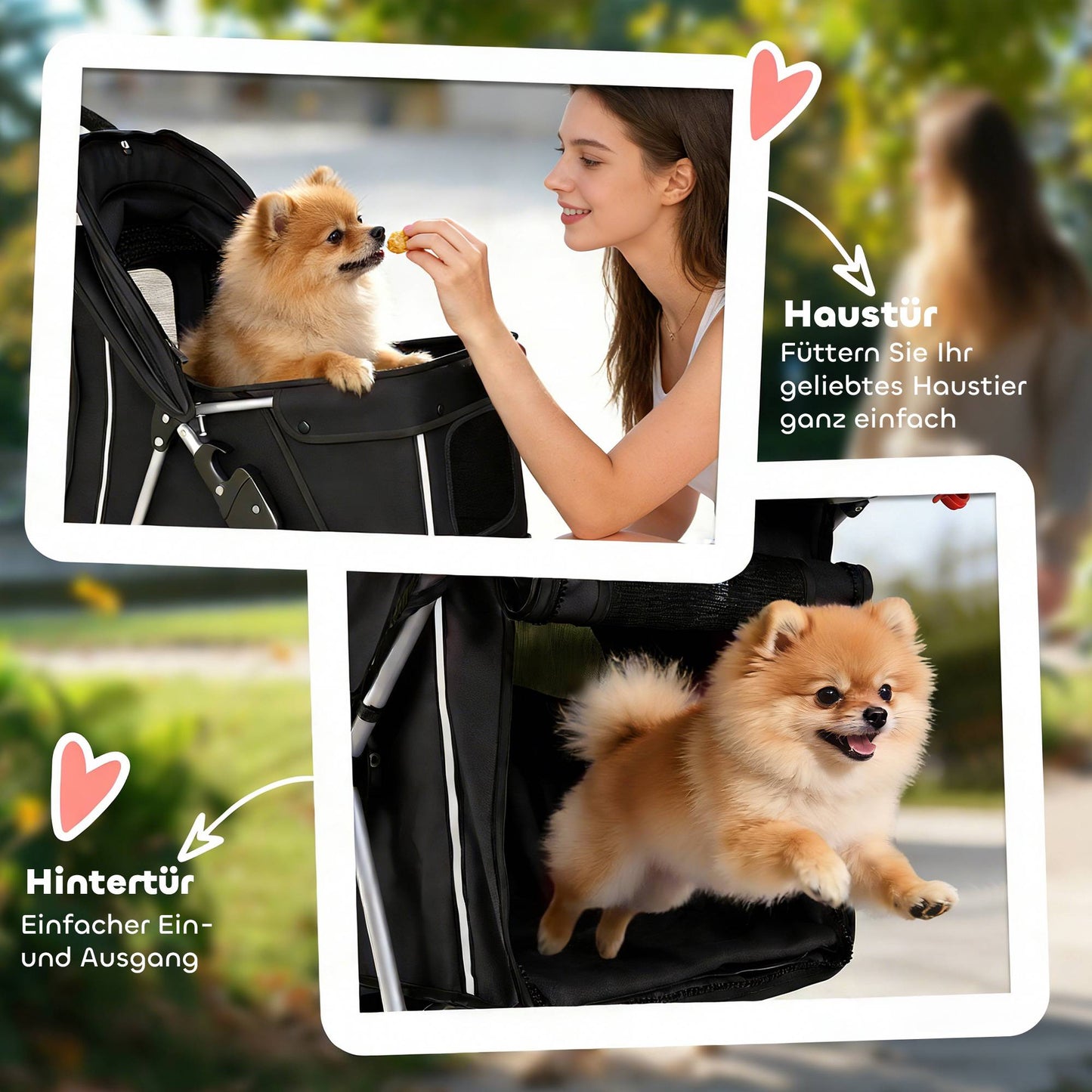 Pet Stroller with Mesh Windows, Foldable, for Small Pets