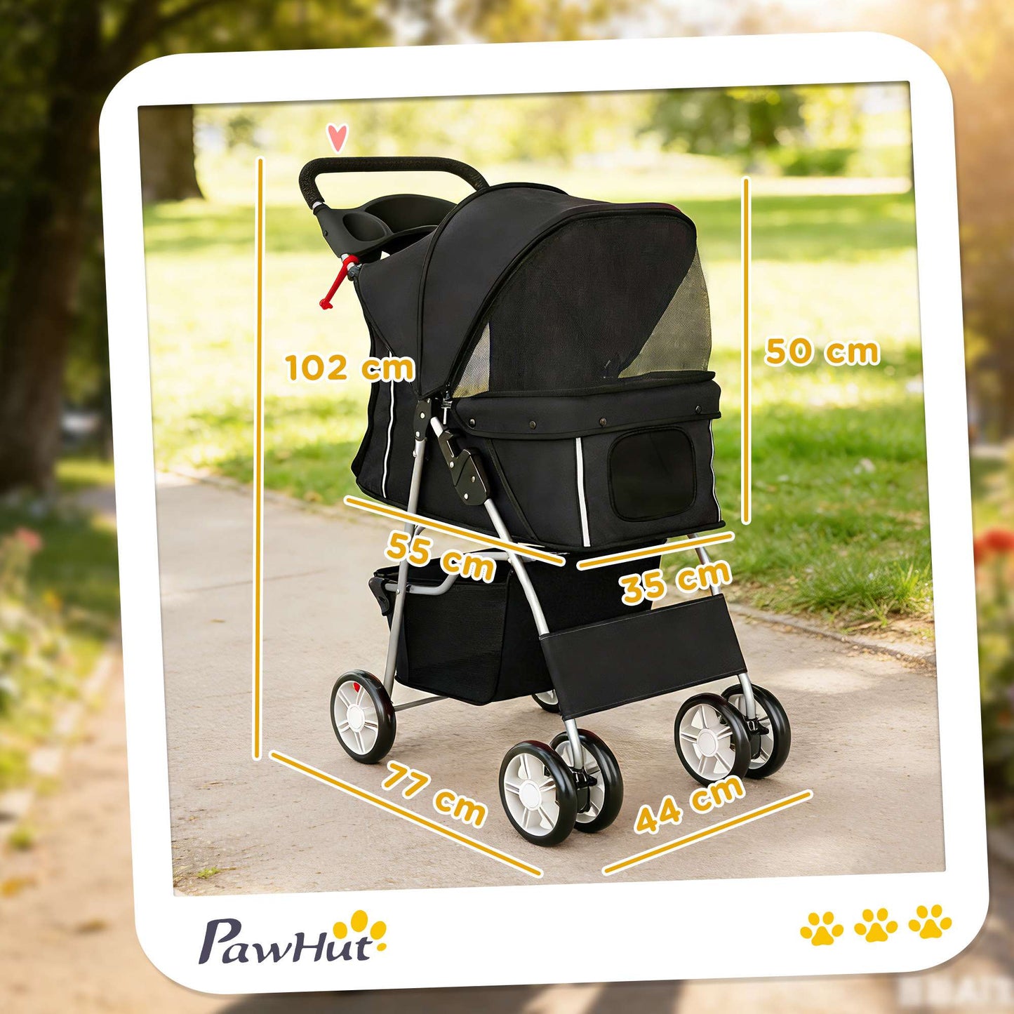 Pet Stroller with Mesh Windows, Foldable, for Small Pets