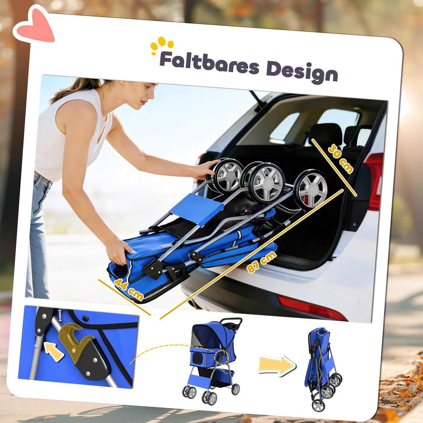 Pet Stroller with Mesh Windows and Rain Cover, Blue