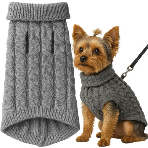 Pet Sweater, Gray, Size M, Warm Winter Knit