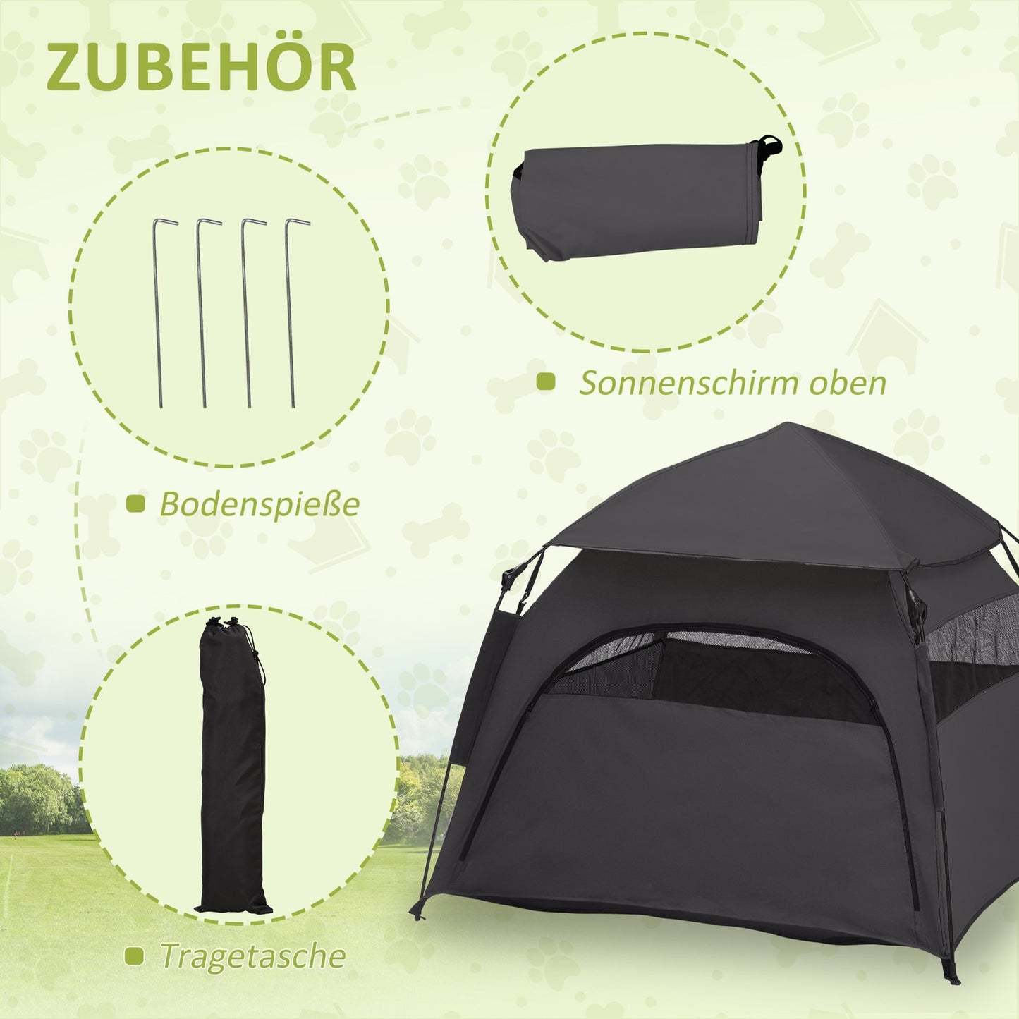 Outdoor Pet Tent - Dark Gray with Mesh Window and Carry Bag
