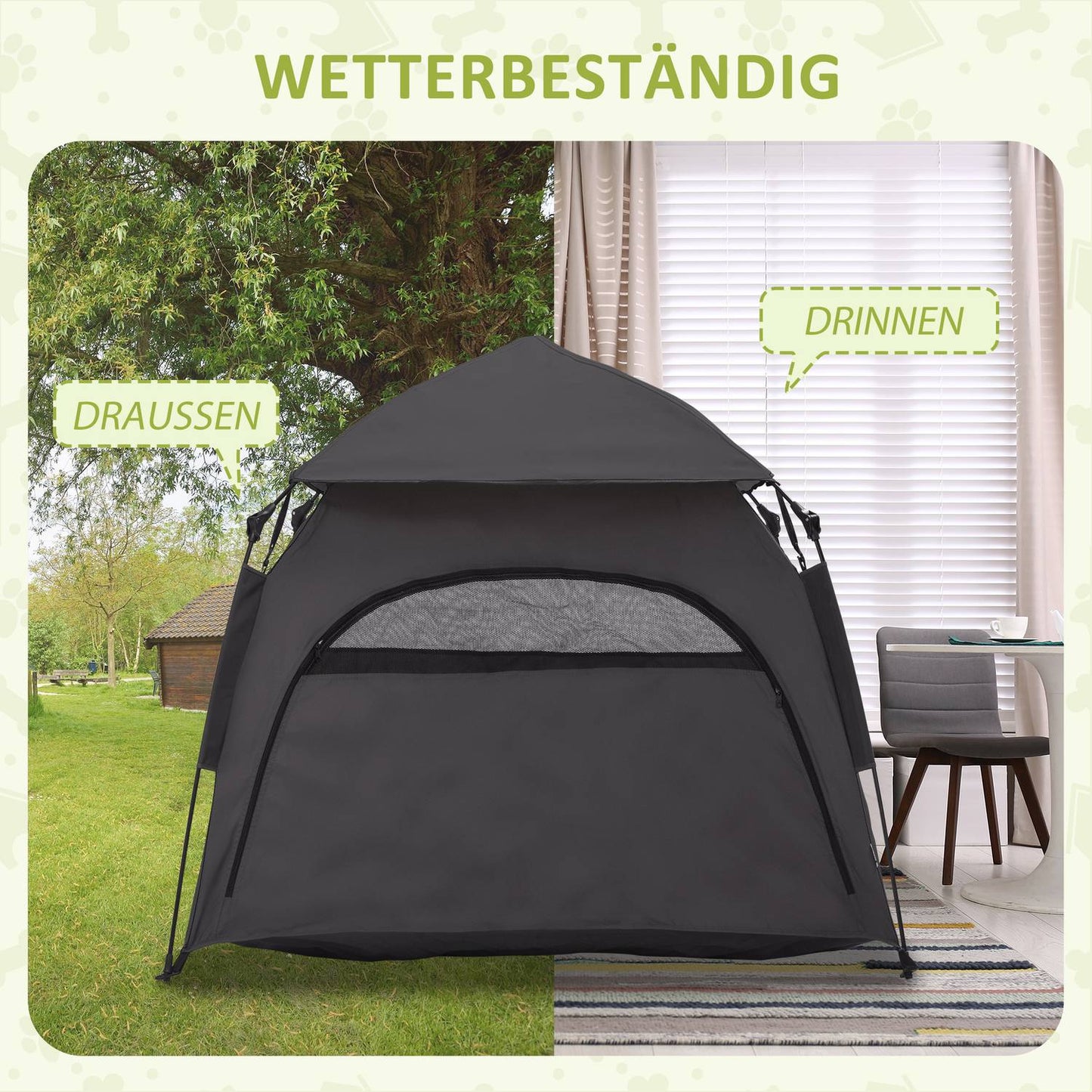 Outdoor Pet Tent - Dark Gray with Mesh Window and Carry Bag