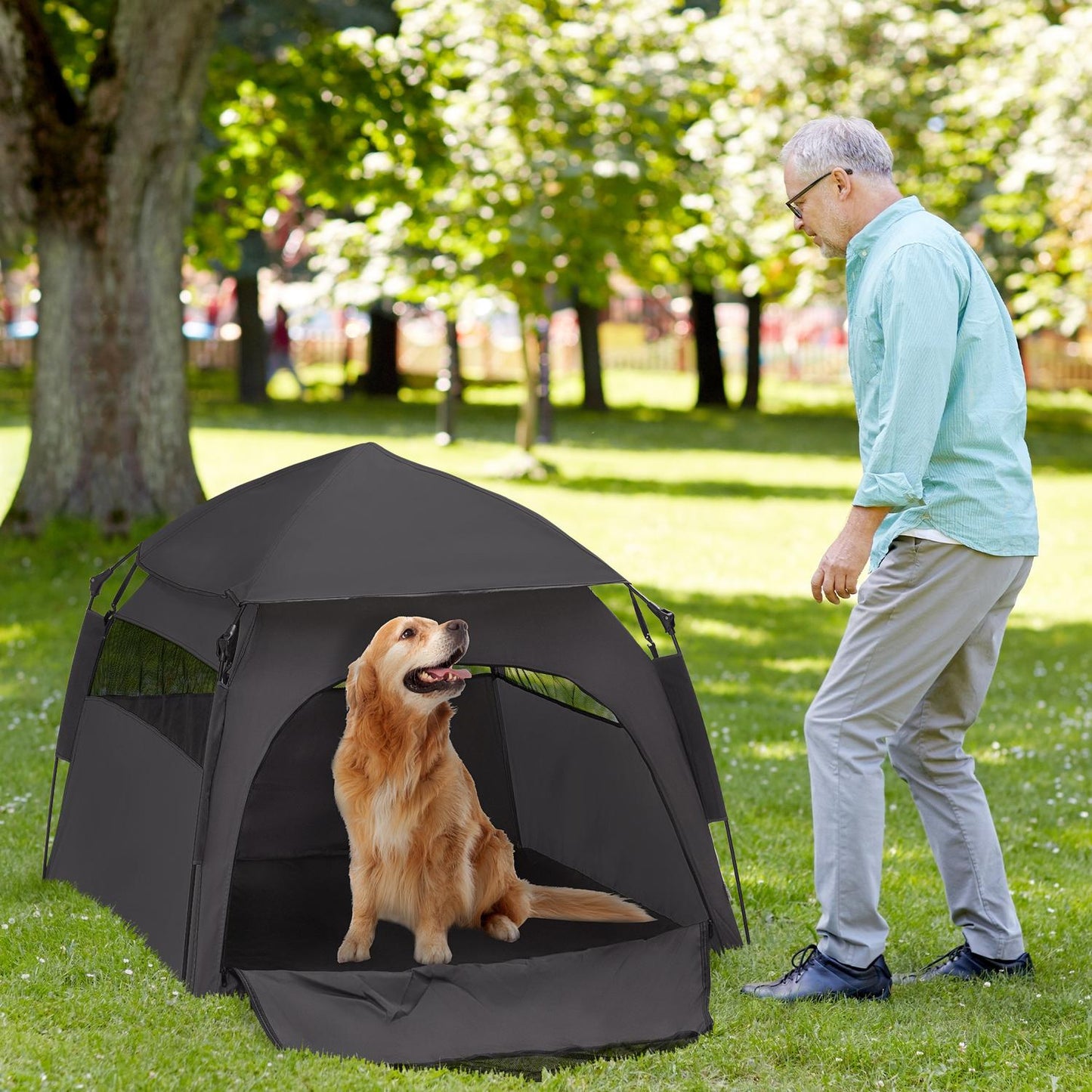 Outdoor Pet Tent - Dark Gray with Mesh Window and Carry Bag