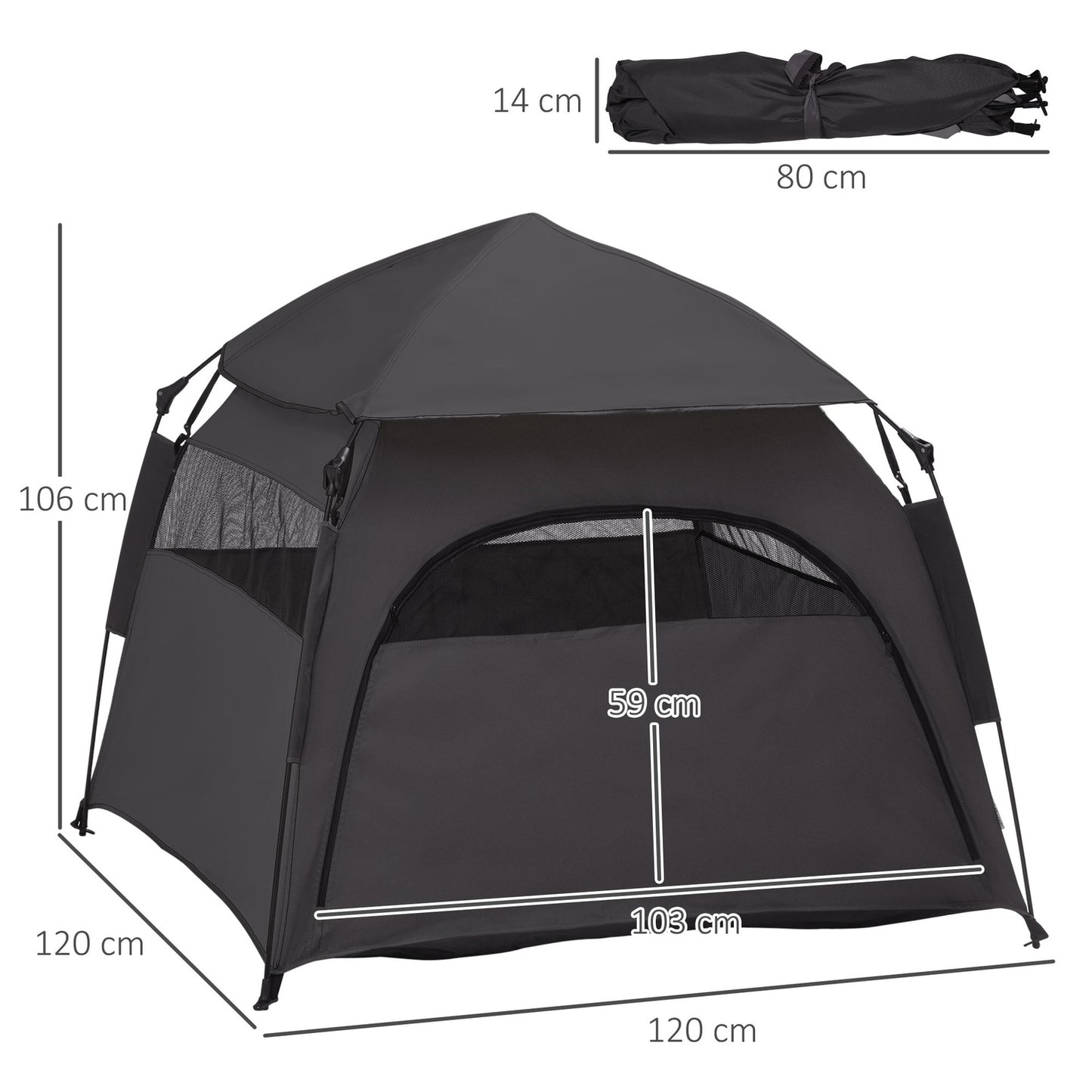 Outdoor Pet Tent - Dark Gray with Mesh Window and Carry Bag
