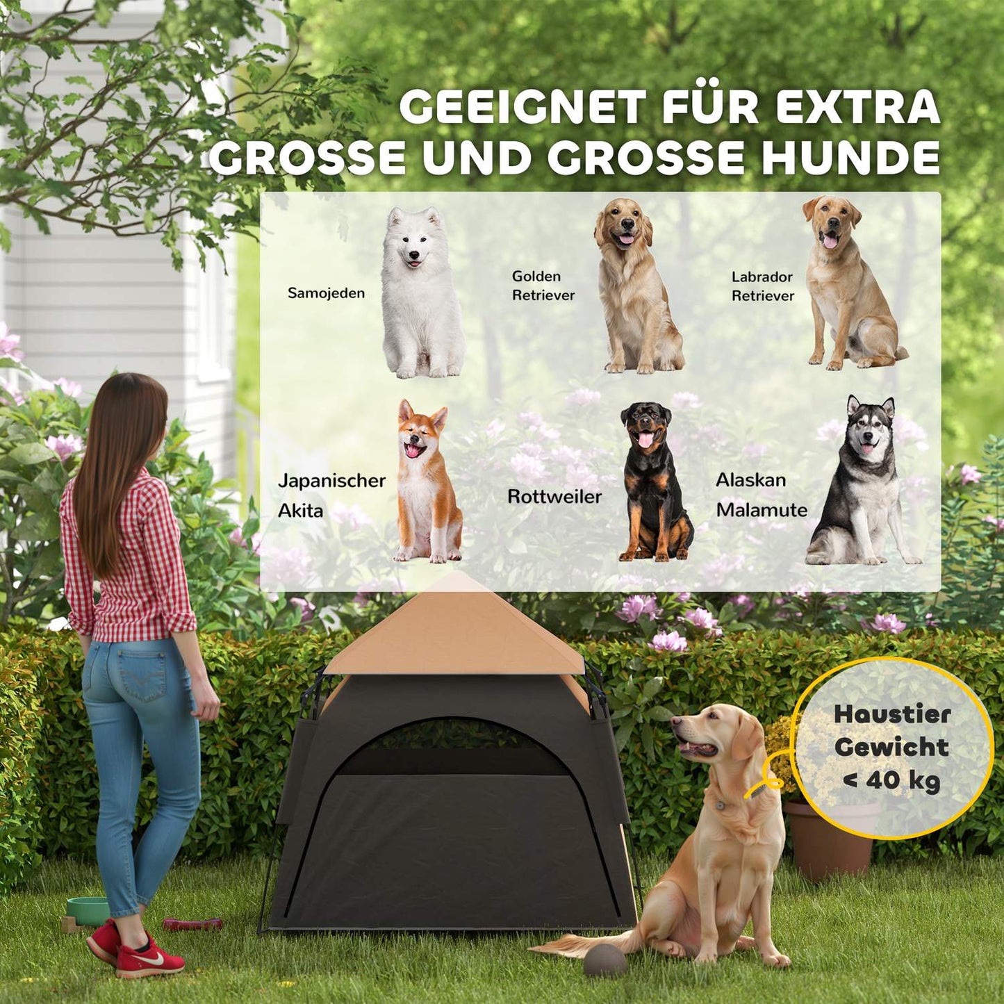 Outdoor Pet Tent - Mesh Window, Sunroof, Dark Brown