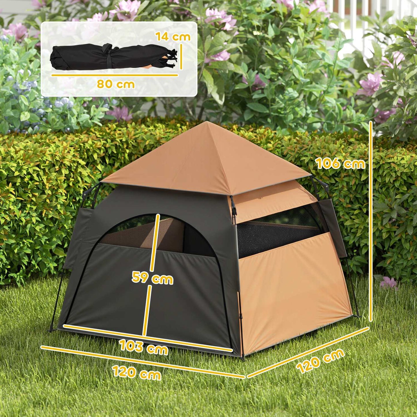 Outdoor Pet Tent - Mesh Window, Sunroof, Dark Brown