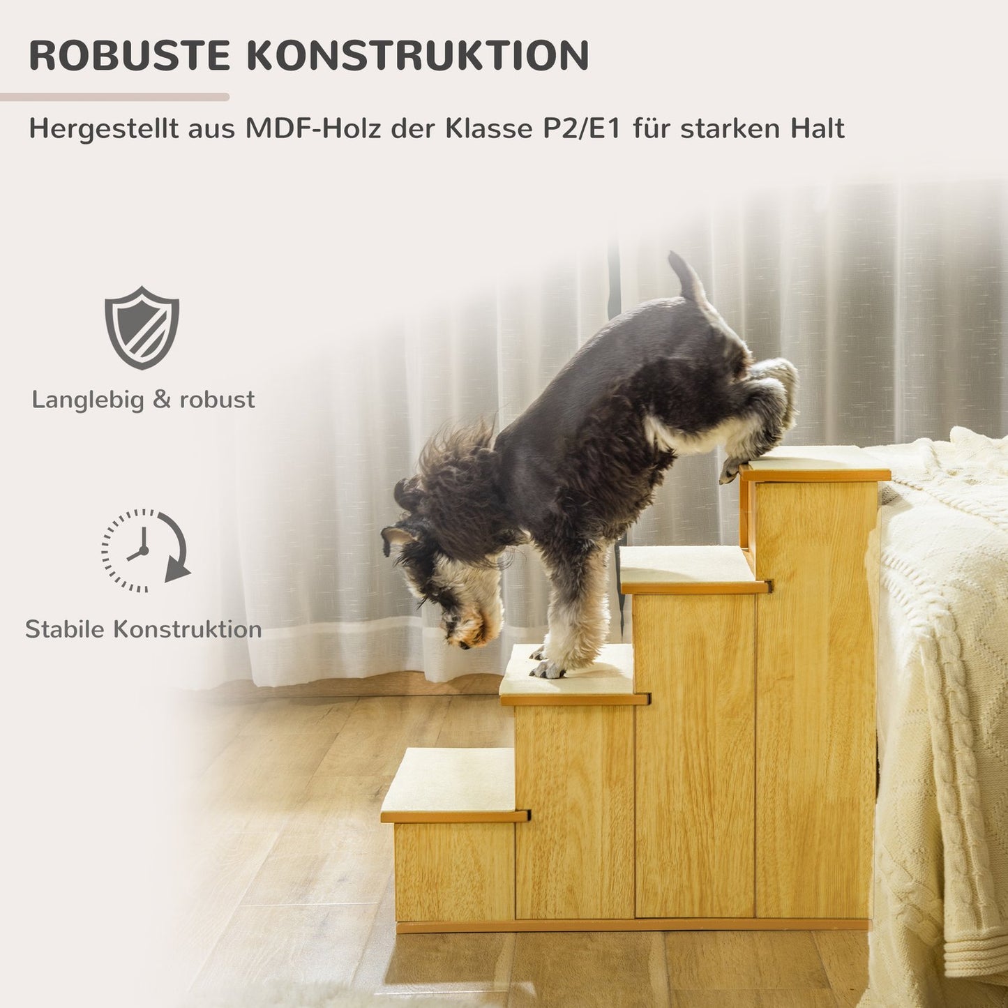 Pet Stairs for Dogs/Cats, 4 Steps, MDF, Up to 30 kg