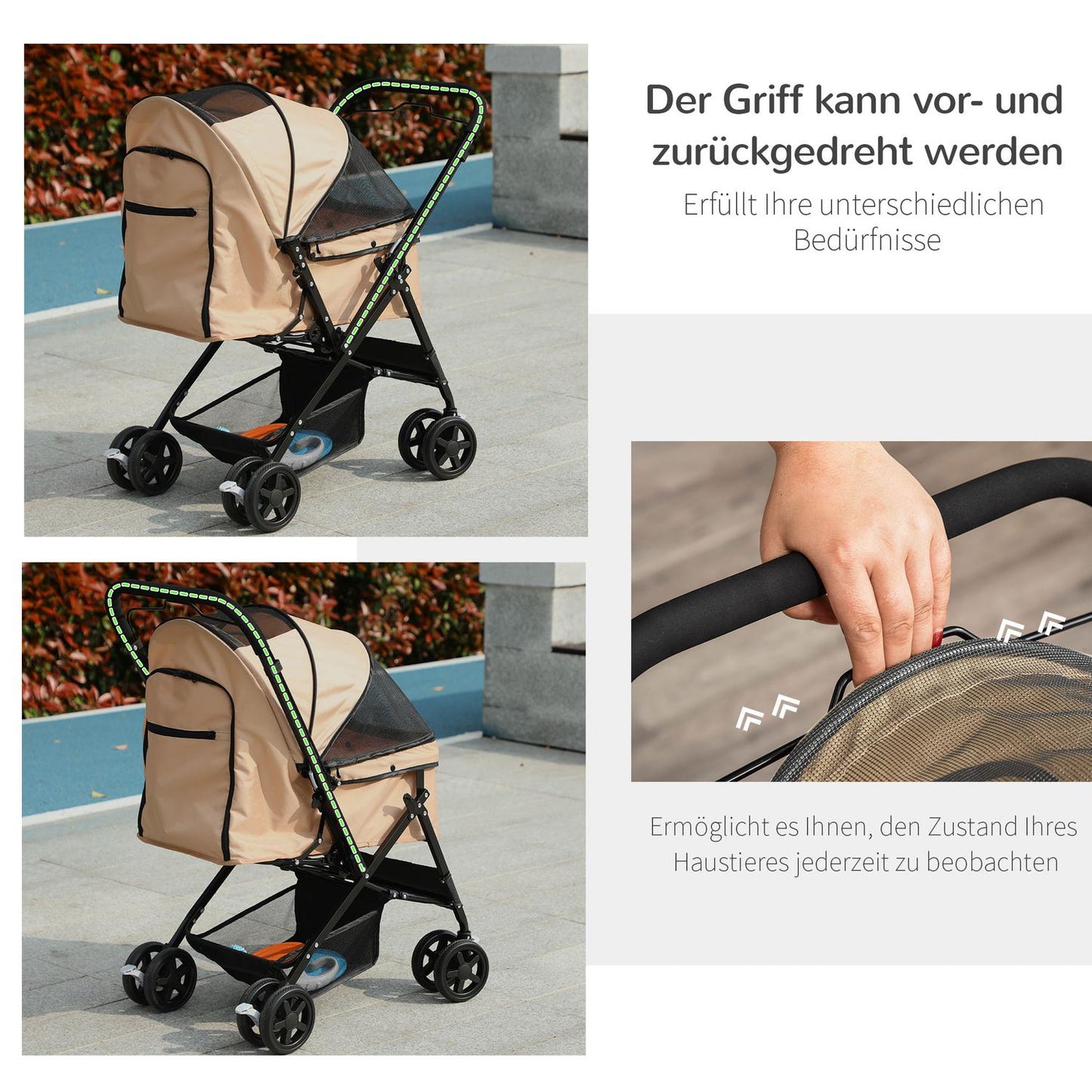 Pet stroller for small dogs and cats - Light brown, 76.5 cm