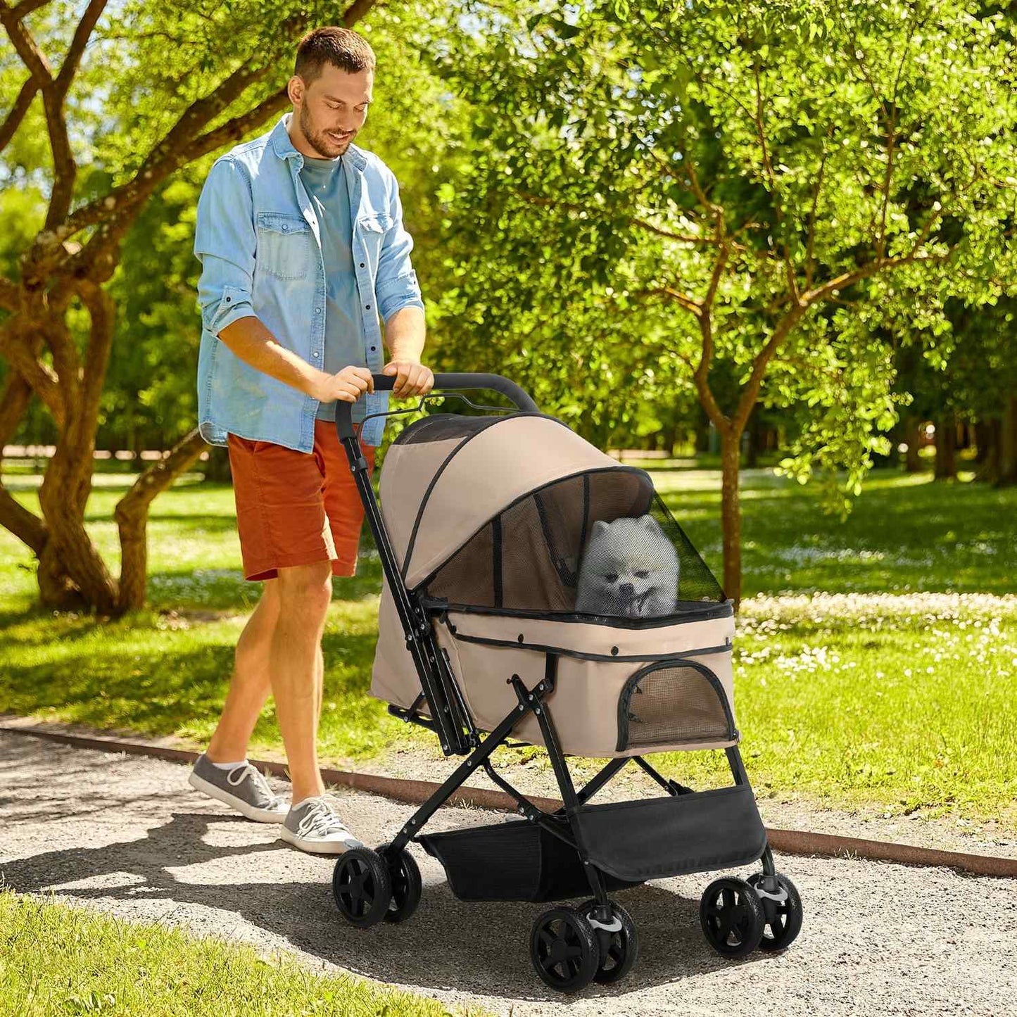 Pet stroller for small dogs and cats - Light brown, 76.5 cm