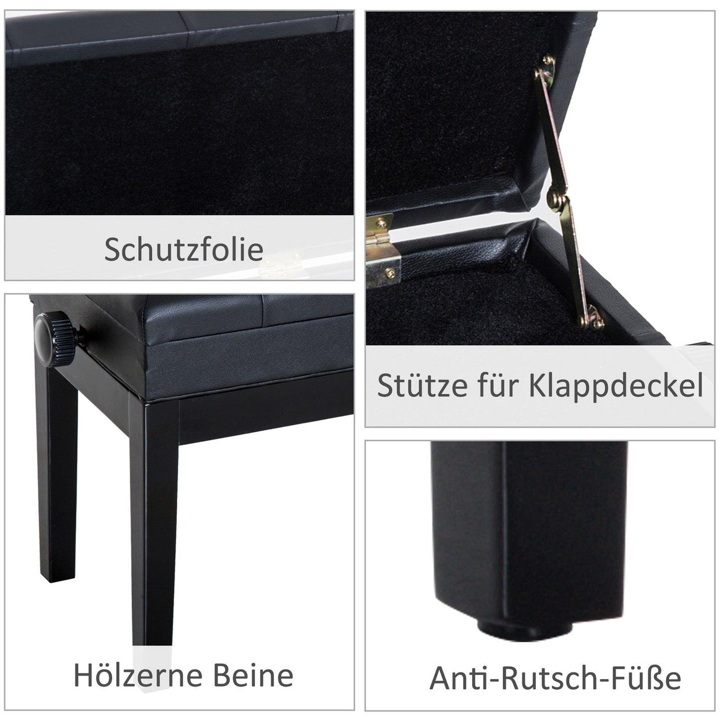 Adjustable piano bench with storage space, 54.5x33x48-58 cm