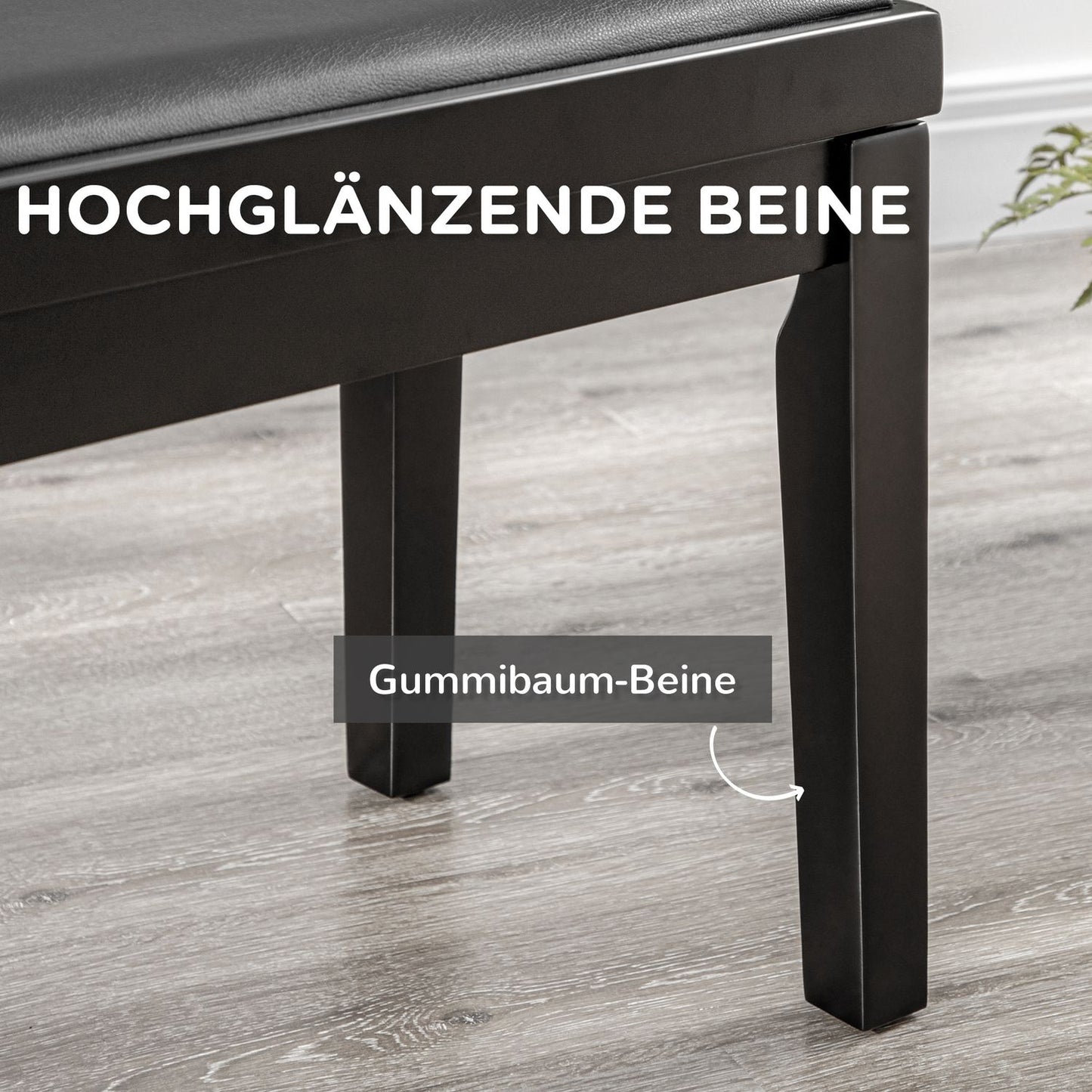 Height-adjustable piano bench with leather cushion, black