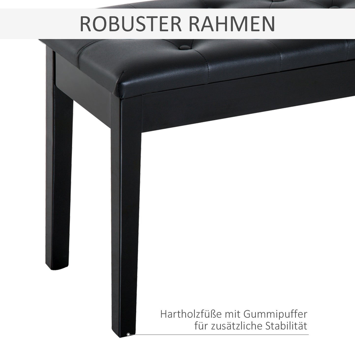 Black Piano bench in artificial leather with storage, 76x36x50 cm