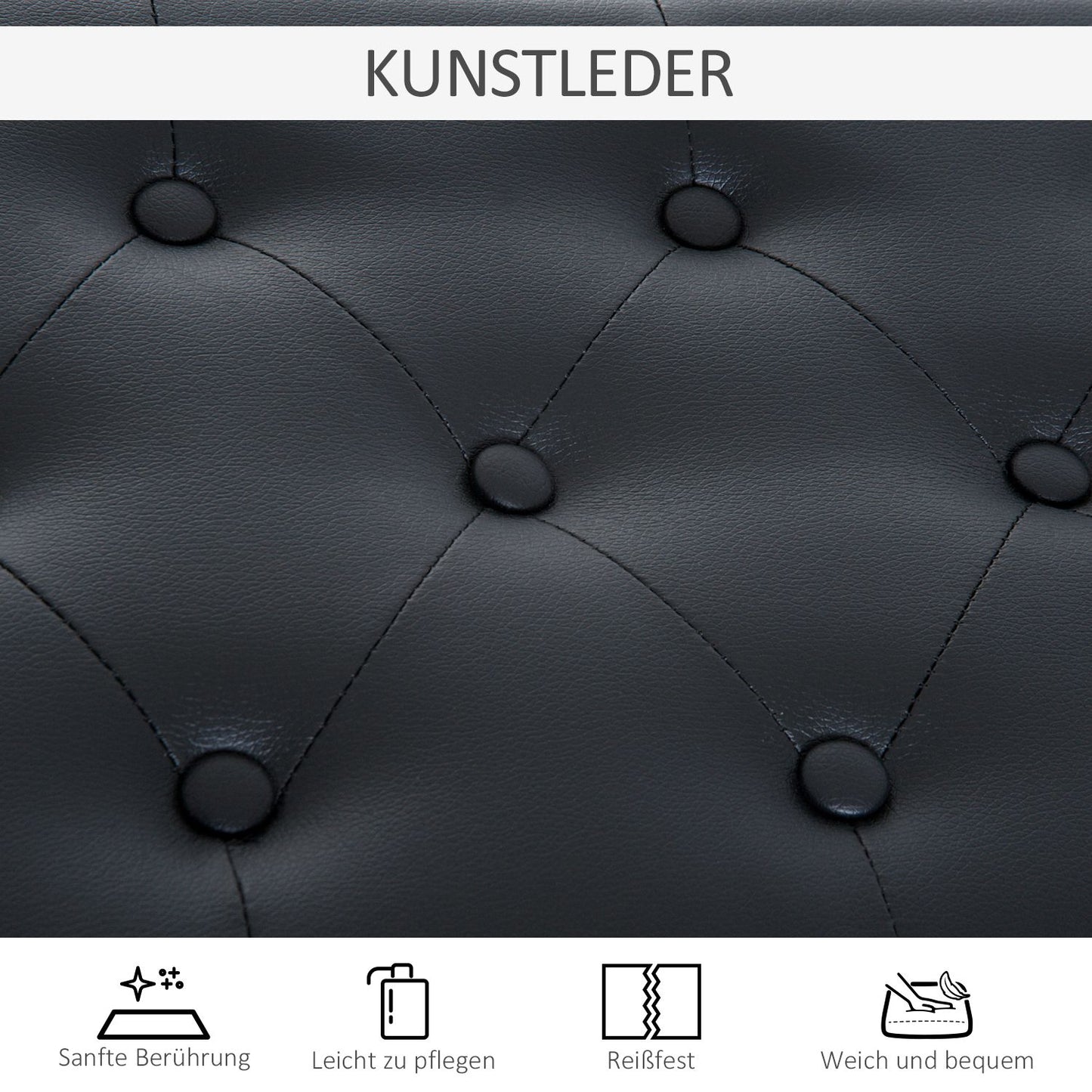 Black Piano bench in artificial leather with storage, 76x36x50 cm