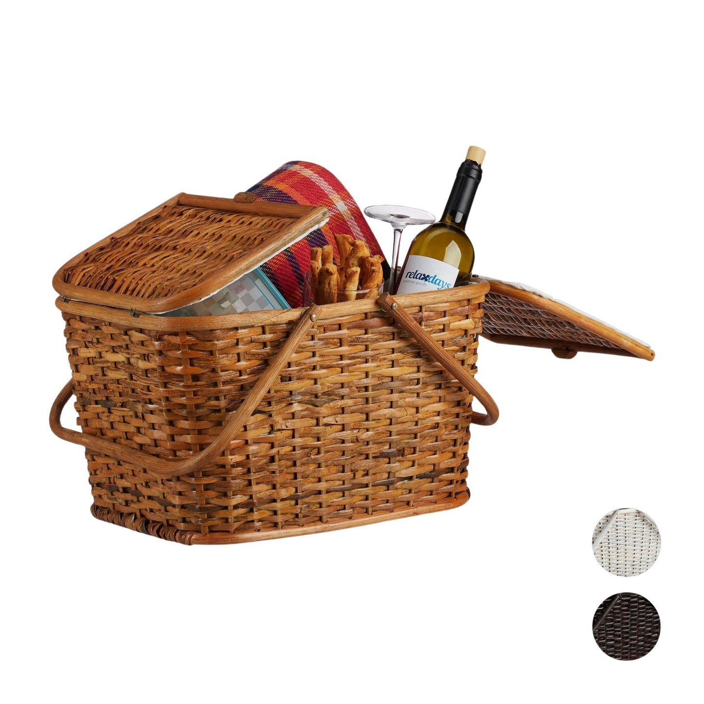 Picnic Basket with Lid, Multi-Color Options