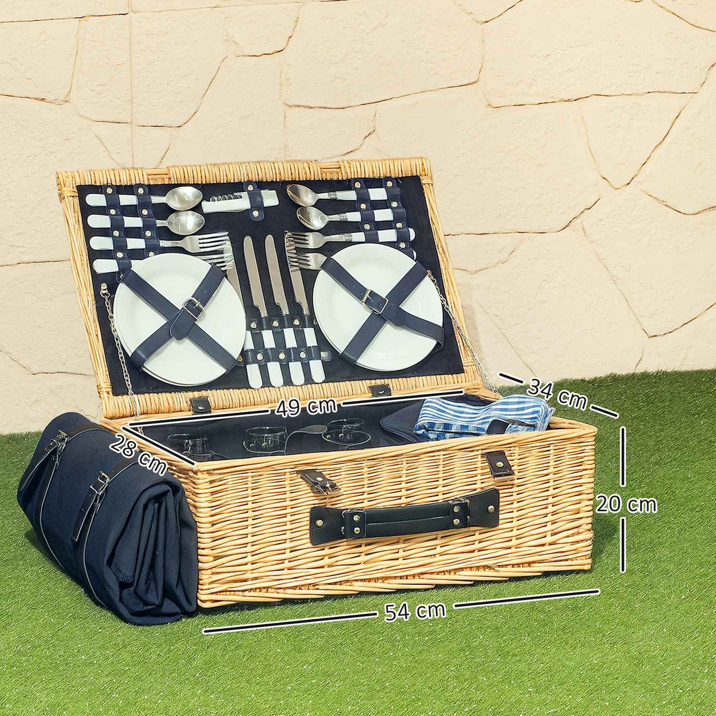 Willow Wood Picnic Basket Set for 4 with cooler and blanket