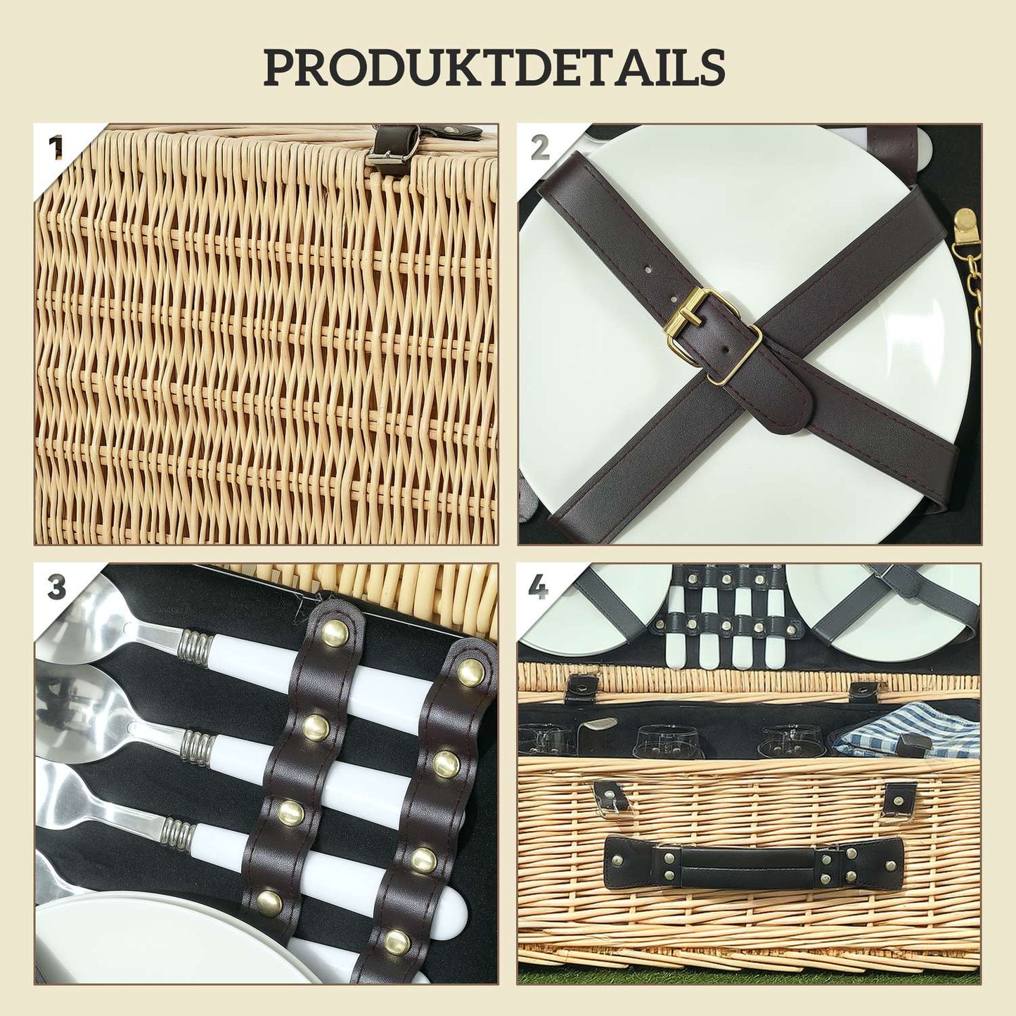 Willow Wood Picnic Basket Set for 4 with cooler and blanket
