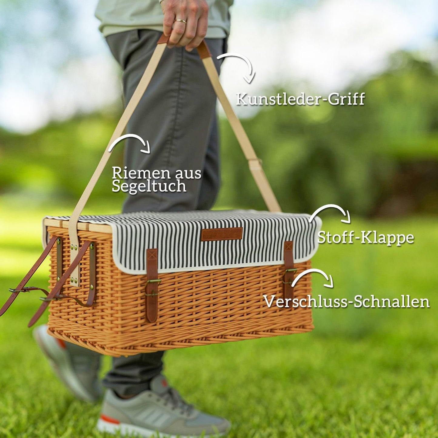 Willow picnic basket for 4 with blanket & cutlery set