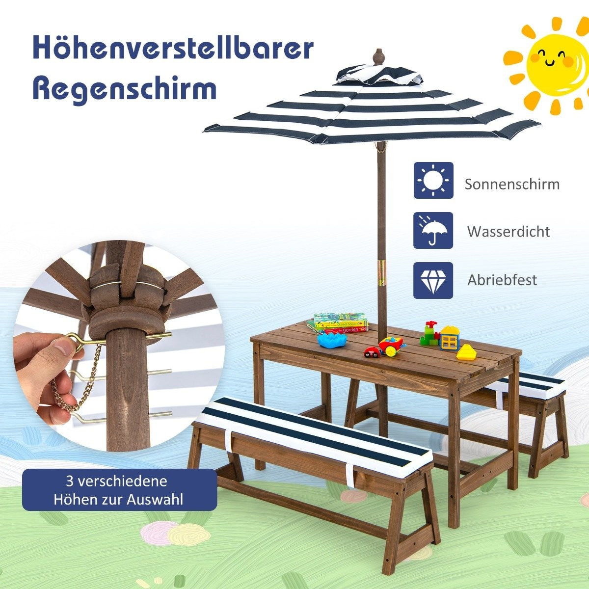 Picnic table with parasol & benches table and bench set blue