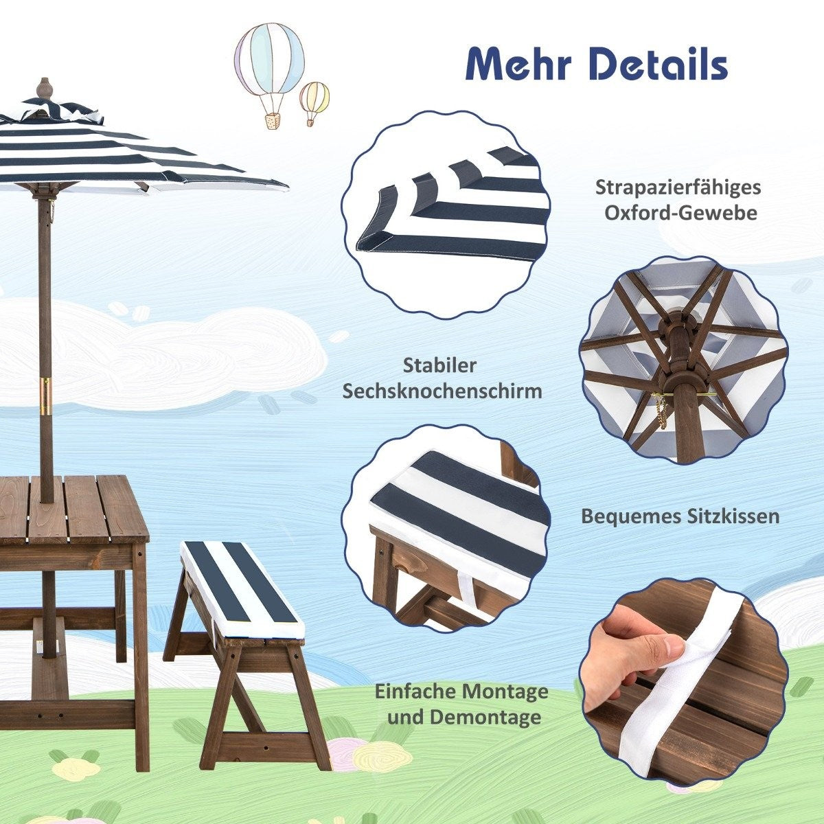 Picnic table with parasol & benches table and bench set blue