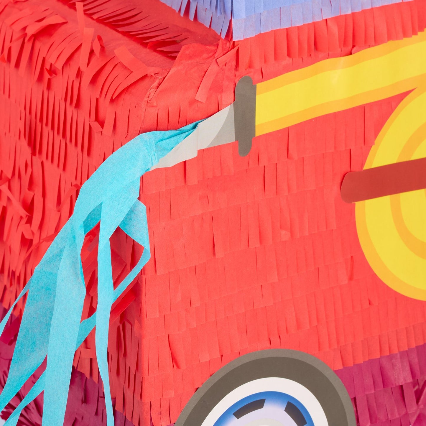 Pinata fire engine with stick and mask