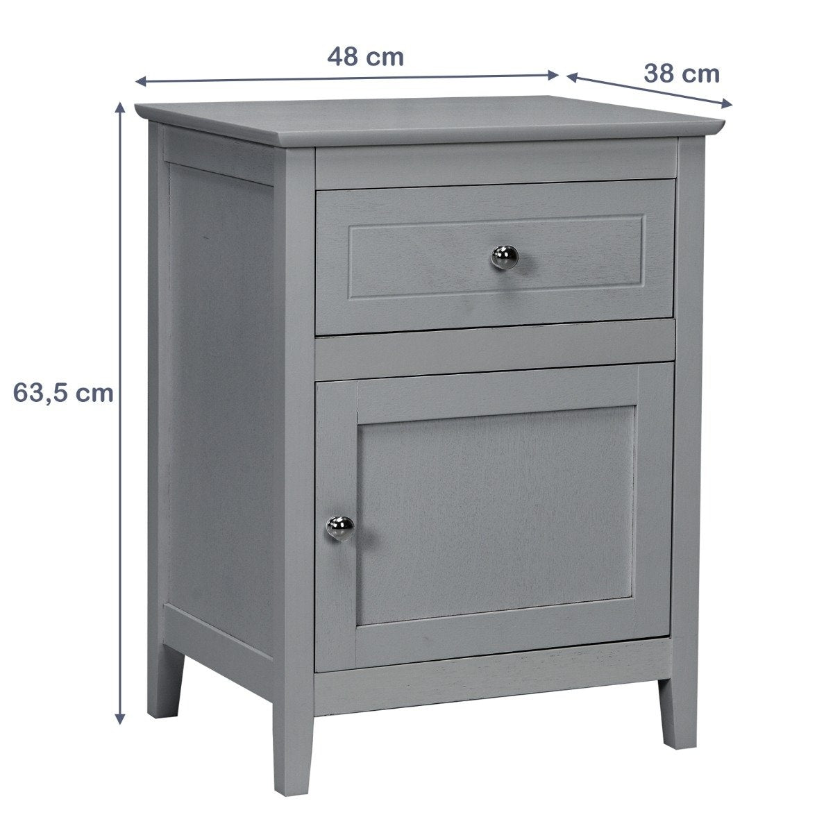 Pine Wood Bedside Table with Drawer and Door 2 Tier Accent Table Side Table Light Gray