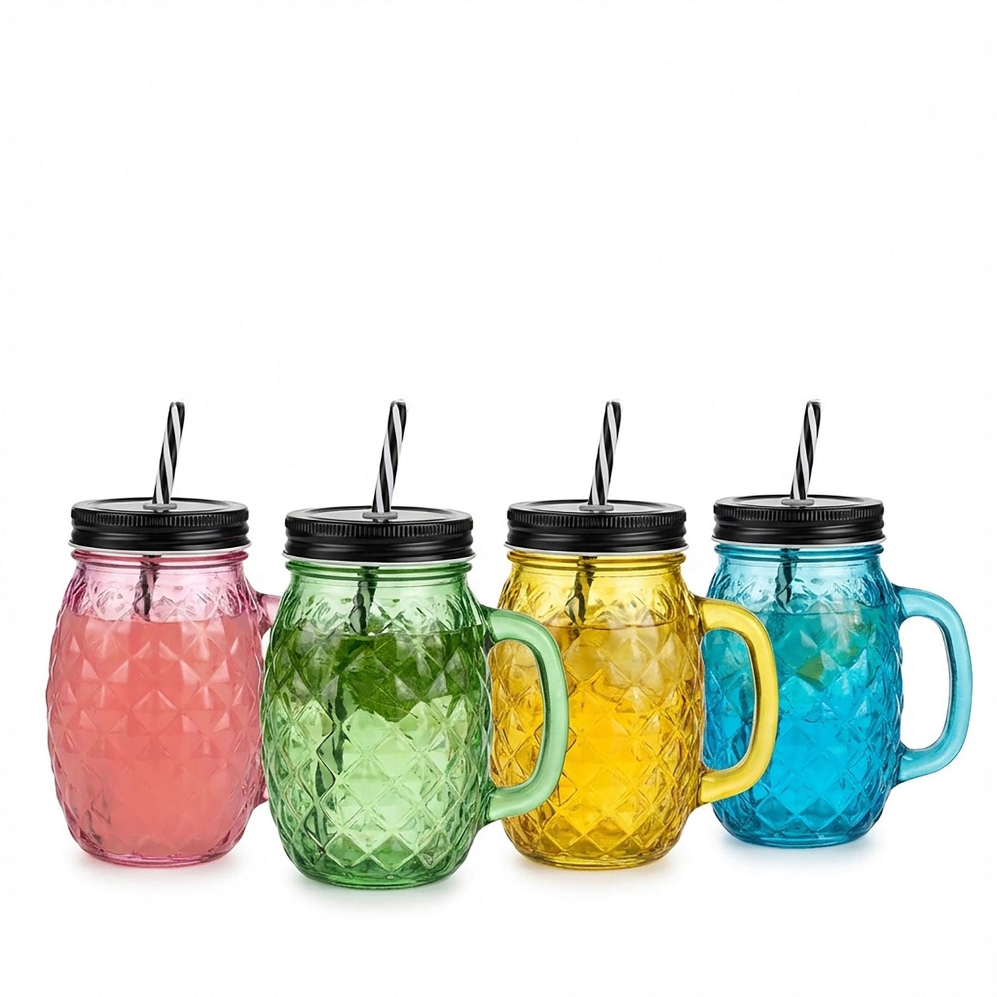Pineapple Glasses with Lids and Straws, Set of 4