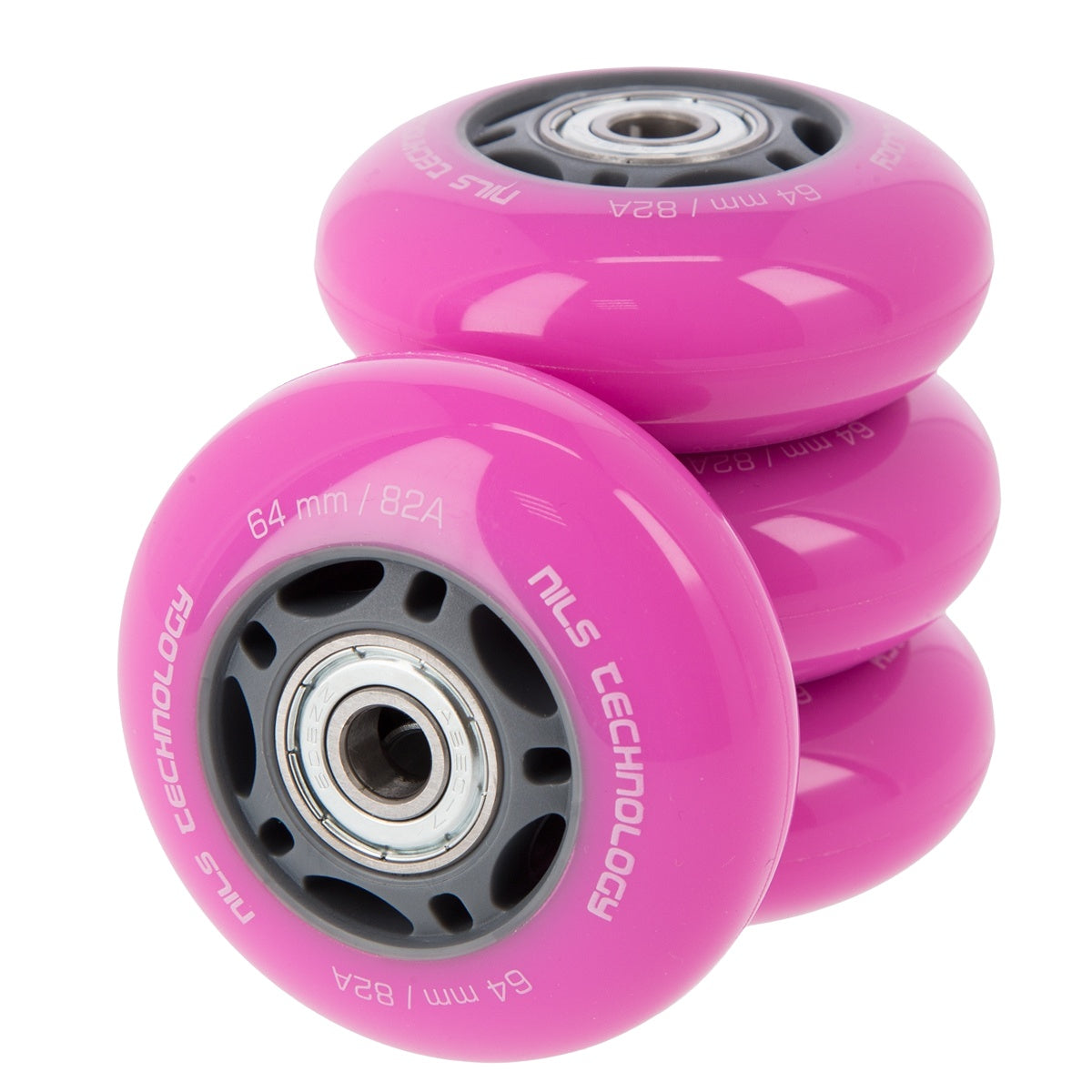 Pink 64x24 82A Wheels (4) + ABEC-7 Bearings (8) Set